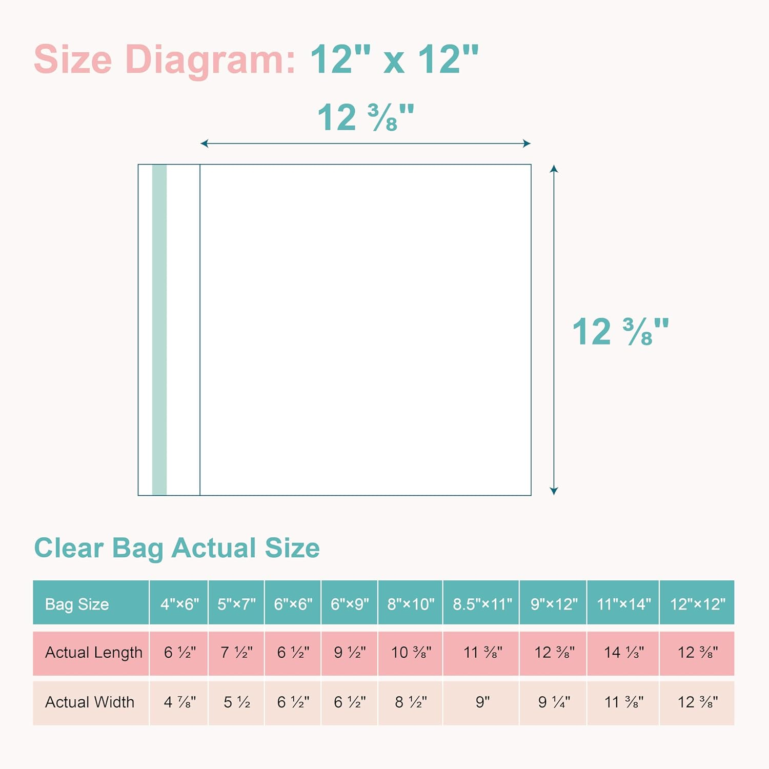 Acid-Free Picture Sleeves, 100Pack Crystal Clear Storage Bags for 12X12 Art Prints, Pictures, Photos, Frame Mats (Bag Size: 12 3/8" X 12 3/8") image number 4