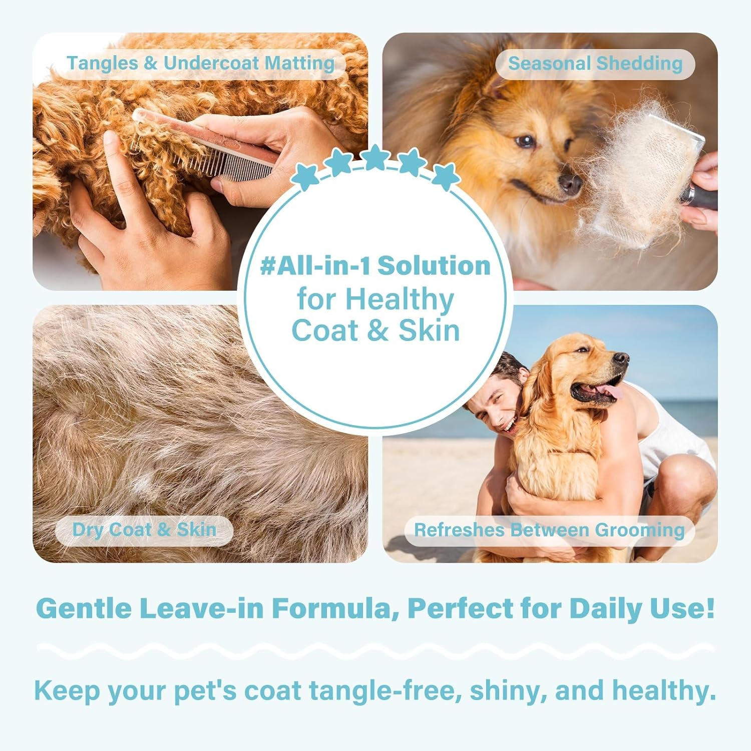 Dog Detangler & Dematting Spray - Leave-In Conditioner, Ocean Zephyr Scent | Jojoba Oil, Macadamia Oil, Sodium Hyaluronate for Silky, Tangle-Free Coat, 120Ml