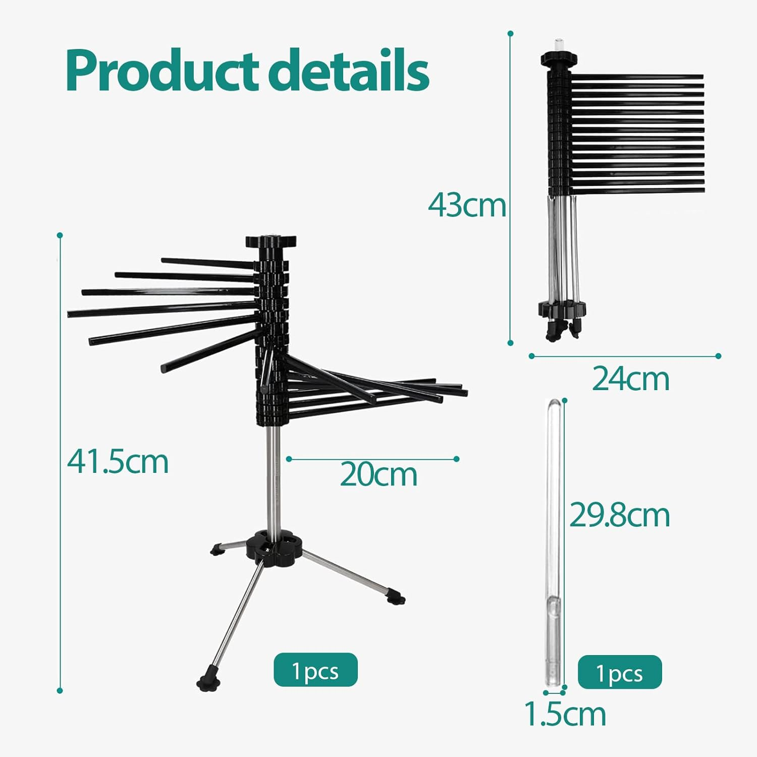 Collapsible Pasta Drying Rack, Tall Compact Spaghetti Noodle Stand with 14 Plastic Rods, Spaghetti and Noodle Dryer Rack image number 5
