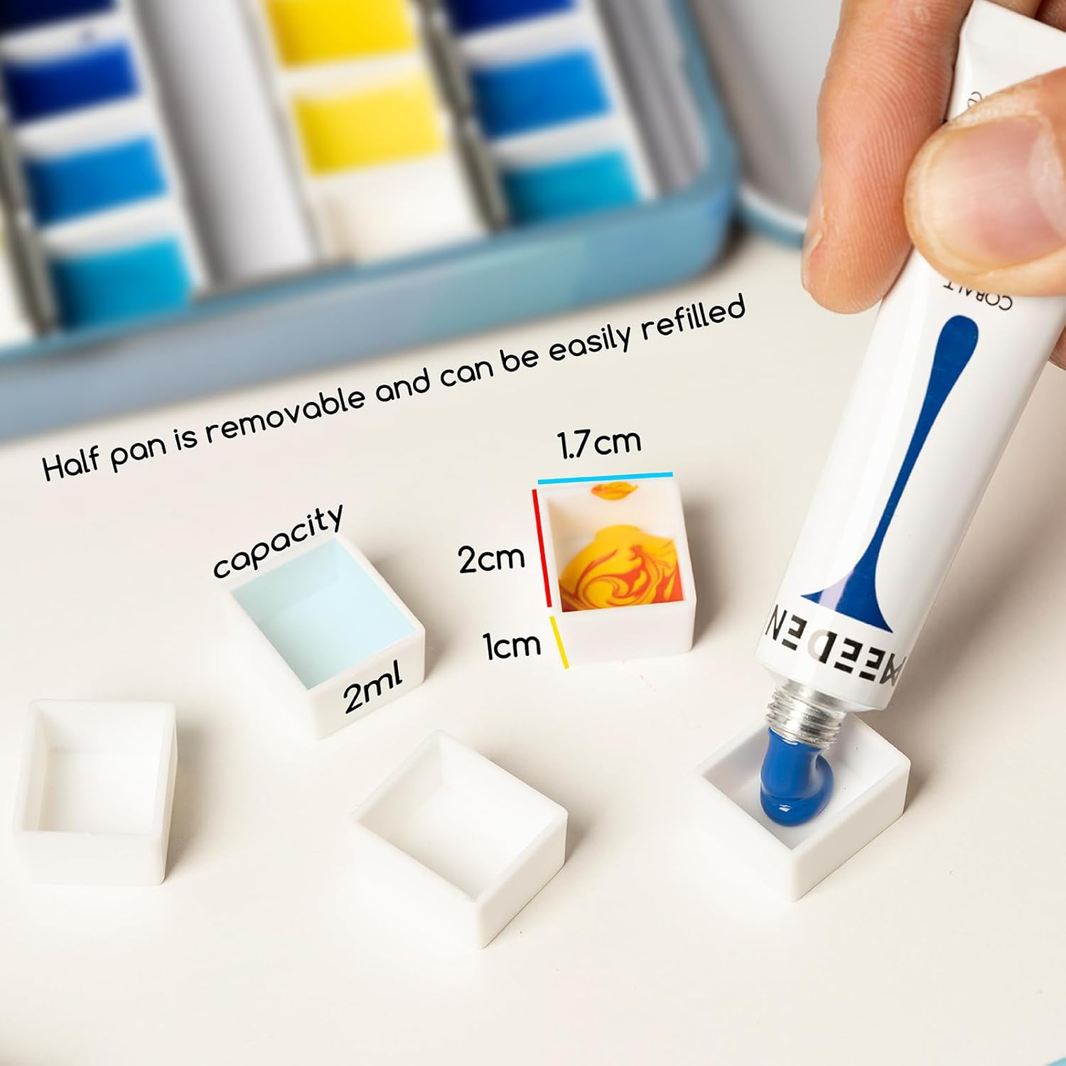 MEEDEN Empty Watercolor Paint Palette: Travel Water Color Palette Tin with 12 Half Pans - Portable Metal Palette Tin Box for Artist Student Adults (Yellow)