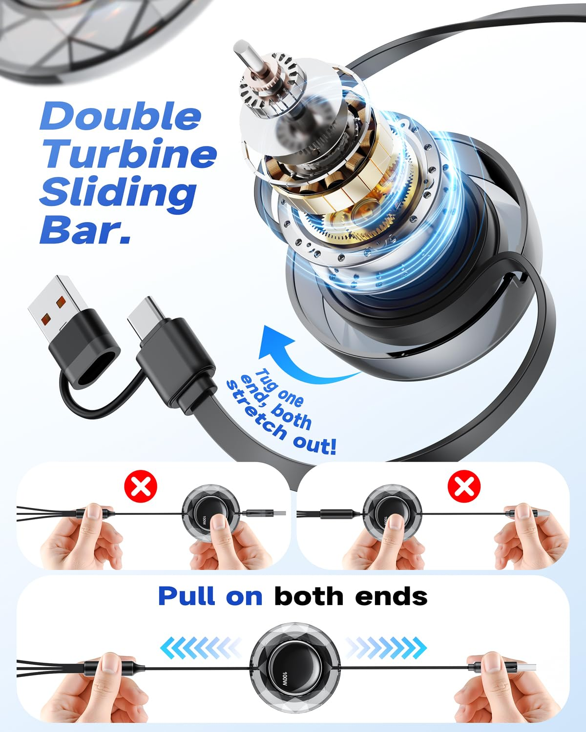 100W Multi Charging Cable, 5 in 1 Retractable Charger Cable USB C 5A Iphone 17 Fast Charger Cord for Multiple Devices for Iphone 17 16 15 14 /Samsung Galaxy S25/Ps/Mbook/Pad (1.2M) Travel Essentials - Black image number 3