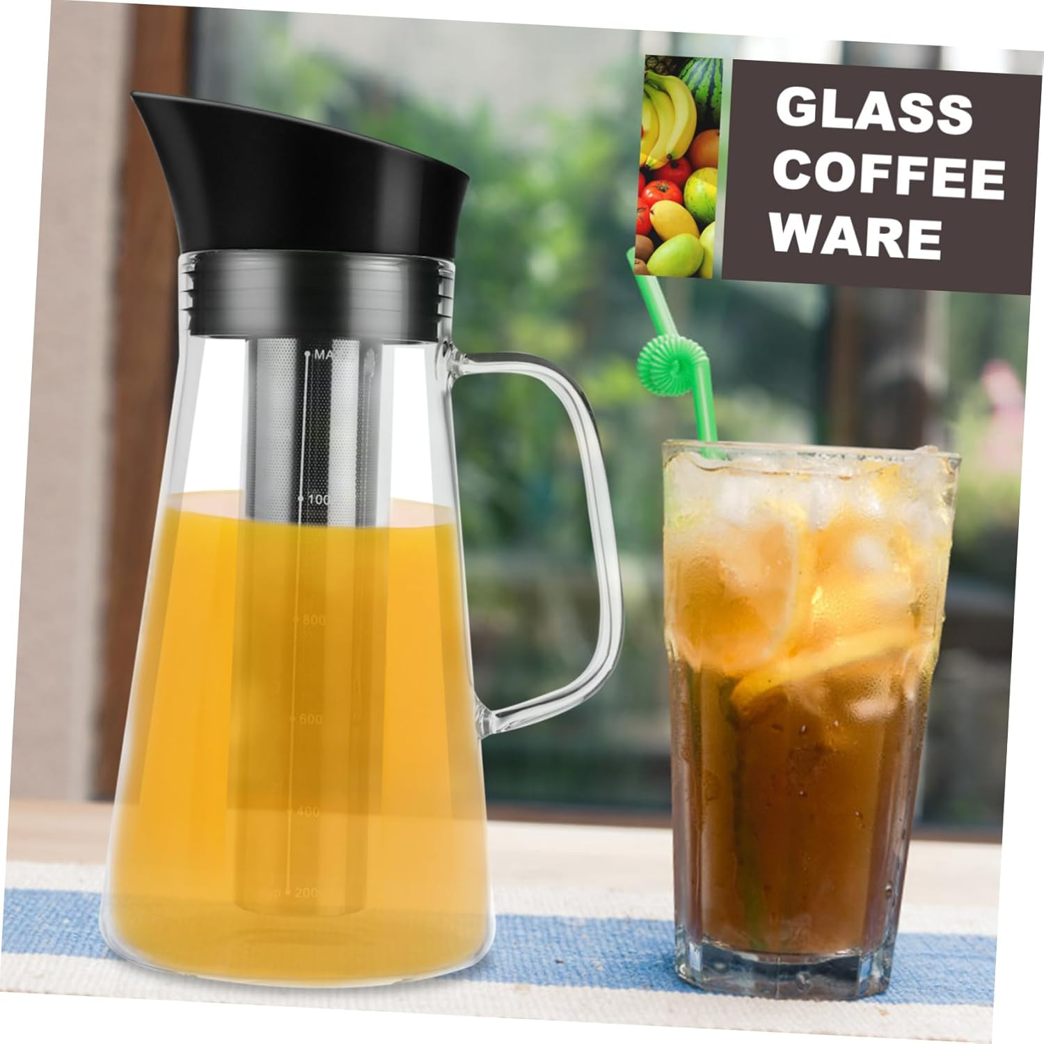HOMOBABE Coffee Pot Espresso Maker Teapot Cold Brew Filter Jug Hand Drip Glass Kettle Strainer Large Capacity 1200Ml Multi-Functional Beverage Tea Pot High Borosilicate Stainless Steel for Loose Tea - Transparent image number 2