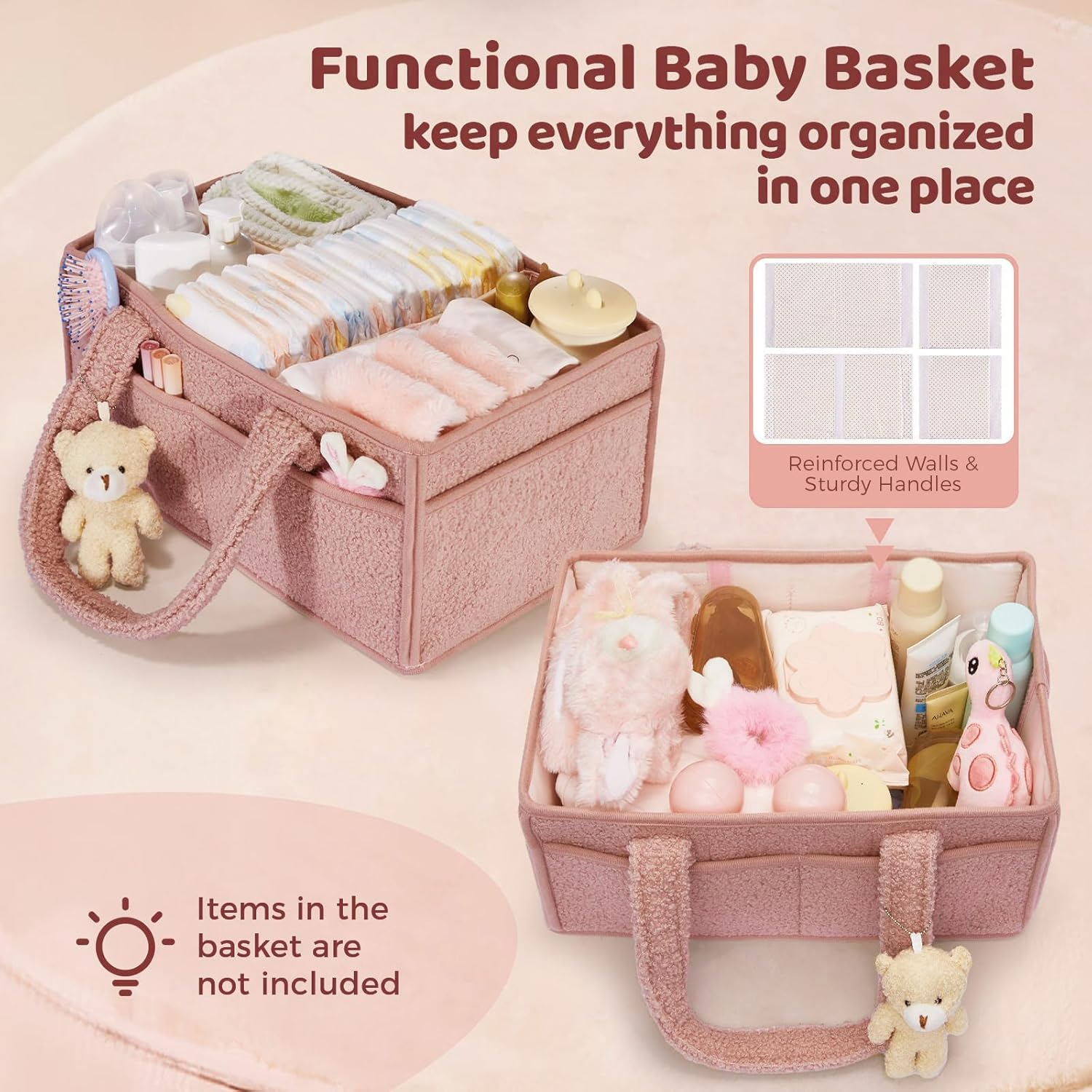 Enliansgo Baby Nappy Caddy Organizer, Baby Storage Basket for Diapers, Newborn Essentials, Car Caddy Organizer, Portable Diaper Storage (Pink) image number 3