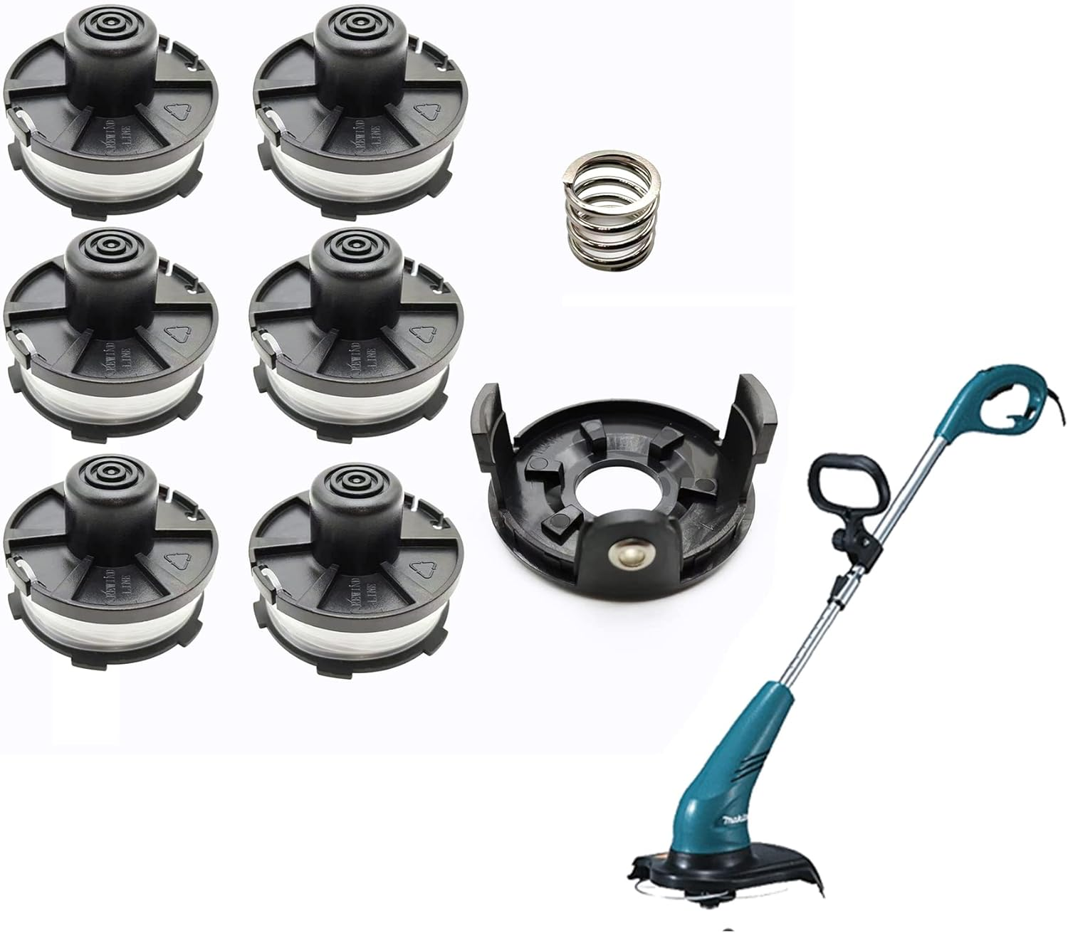 8Pcs 196146-9 Replacement Trimmer Spools for M Akita Akkusense, 1.6Mm X 8.3M Weed Eater Lines & Caps for Makita String Trimmer Weed Eater 18V DUR181Z/DUR181RF/DUR181 (6 Spools + 1 Cap +1 Spring)
