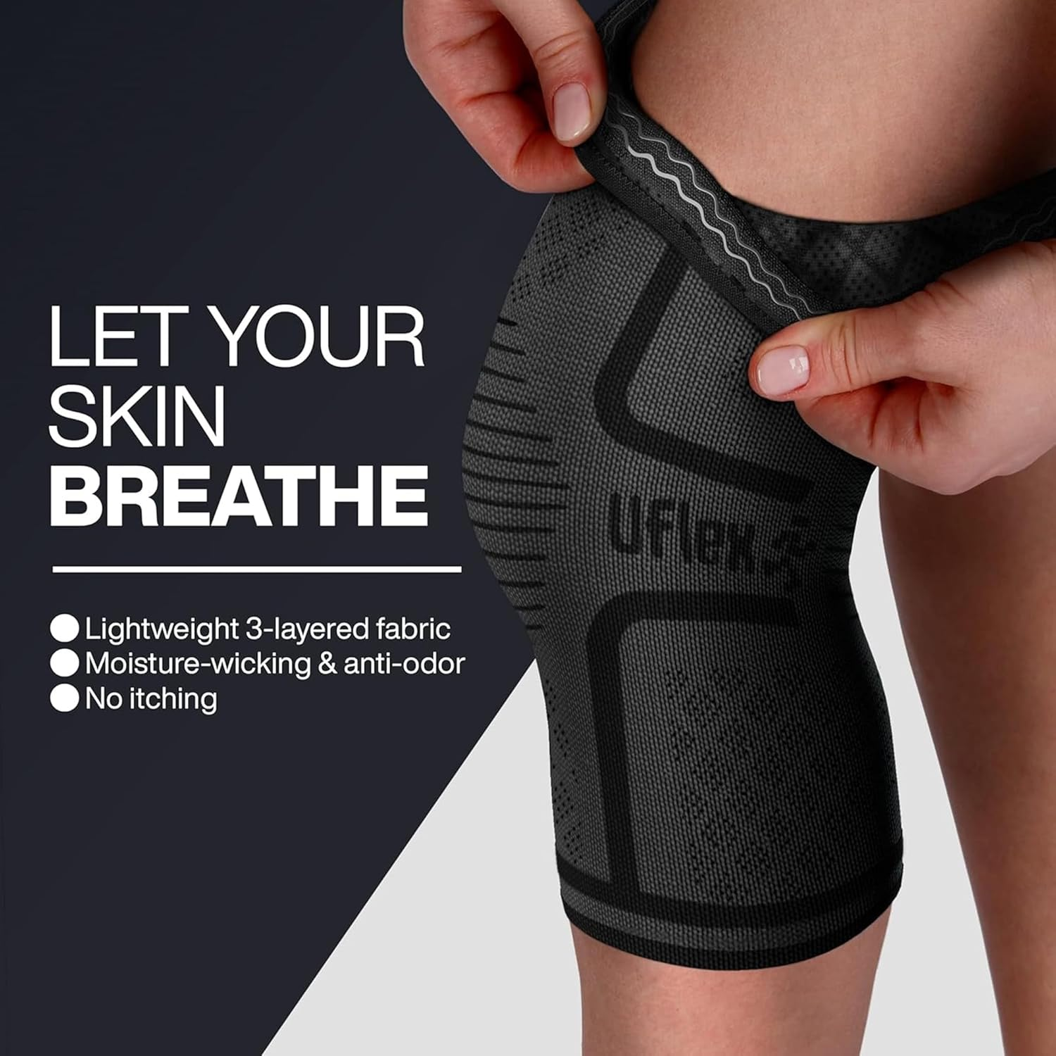 Uflex Athletics Knee Compression Sleeve Support for Women and Men - Knee Brace for Pain Relief, Fitness, Weightlifting, Hiking, Sports - Black, Medium image number 5