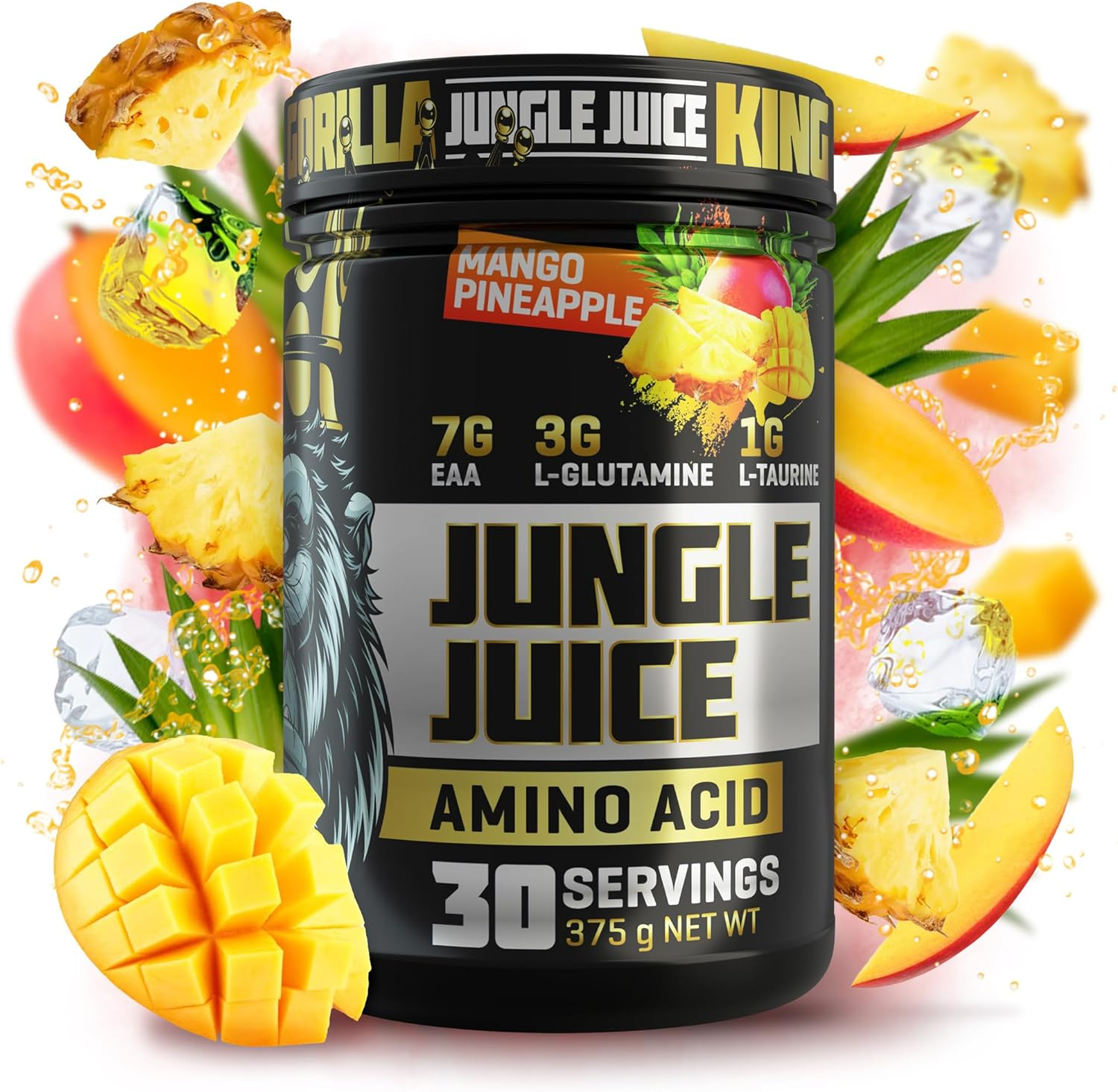 Gorilla Warfare Jungle Juice - Mango and Pineapple Flavour - Amino Acid - 7G Eaa - 3G L-Glutamine - 1G L-Taurine - Reduce Muscle Soreness