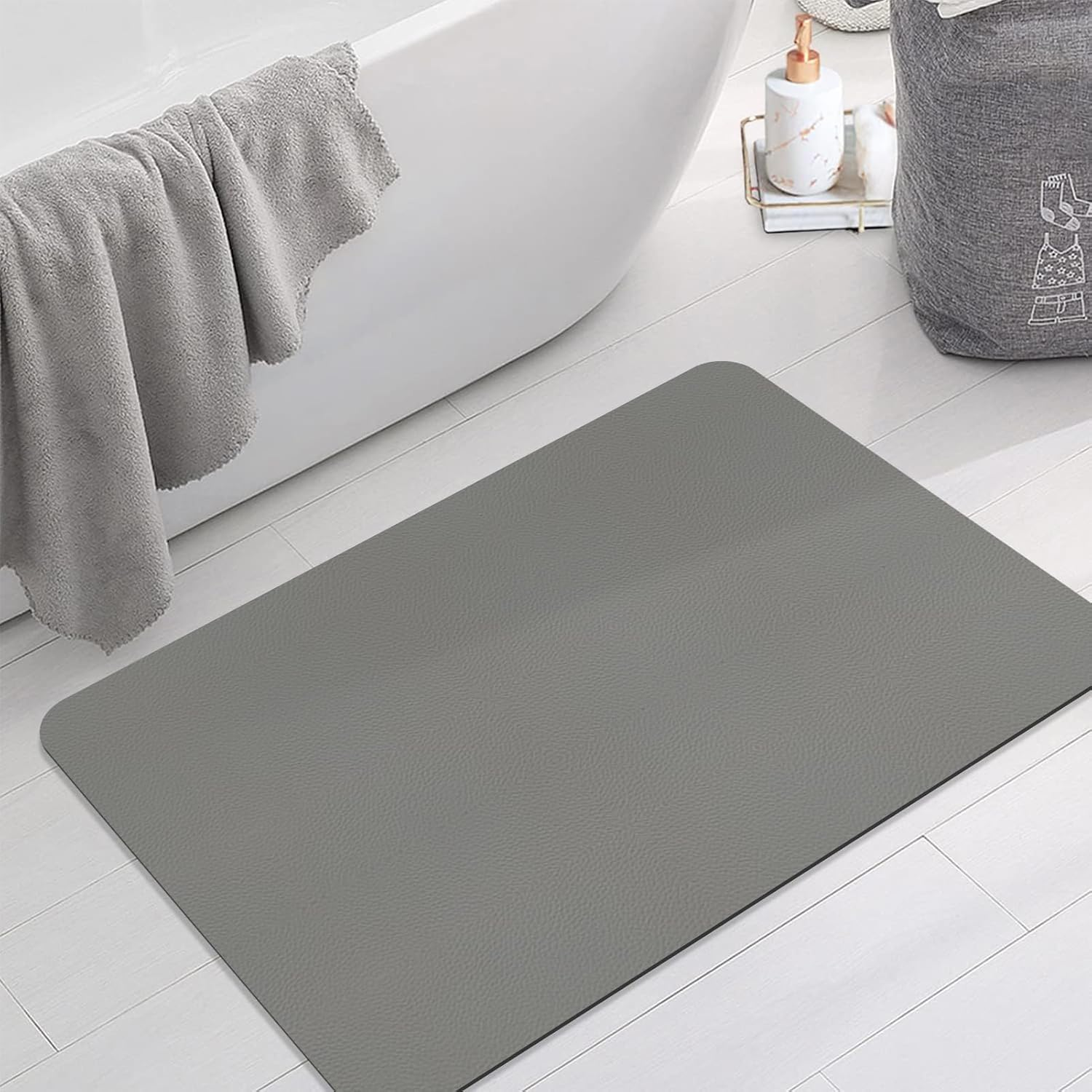 Bath Mat Quick Dry Absorbent Bathroom Rugs Non Slip Thin Bath Mat Rubber Backing Washable Fit under Door Mat Bath for Bathroom Floor Mats-Shower Rug (Light Grey, 43 X 120 Cm) image number 3