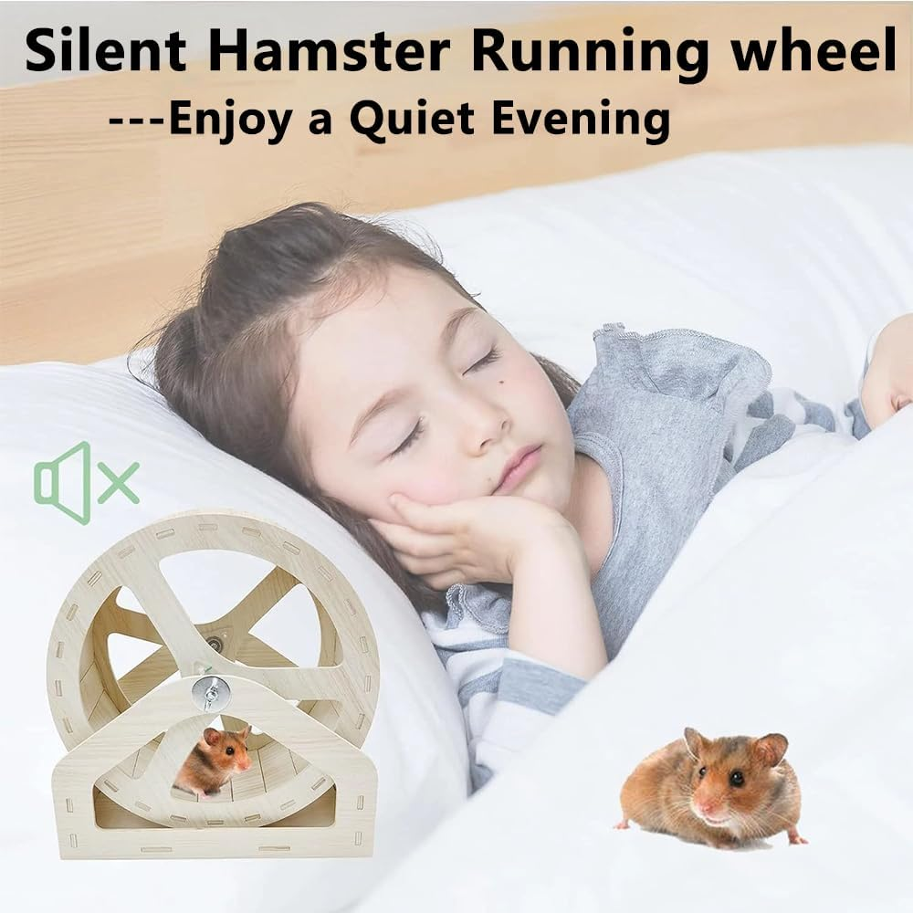 Wooden Hamster Wheel, Small Pet Exercise Wheel for Hamsters, Gerbils and Mice, Silent Small Animal Running Wheel Toy and Cage Accessory image number 1