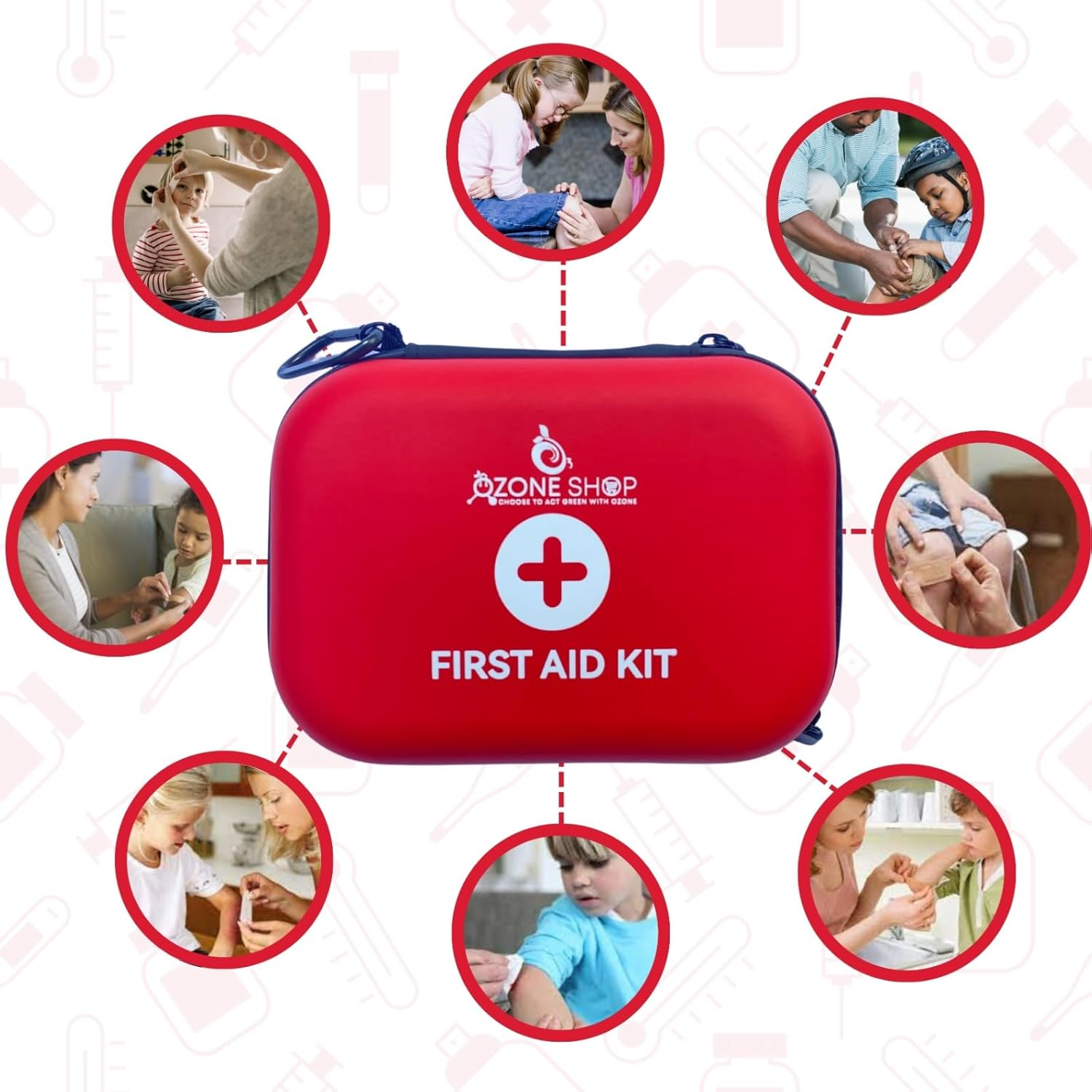 Ozone - All Purpose Portable Compact First Aid Kit for Minor Cuts, Scrapes, Sprains & Burns - Premium Waterproof Trauma Medical Kits for Any Emergency, Use for Home, Car, Travel, Camping and Outdoor (Red)