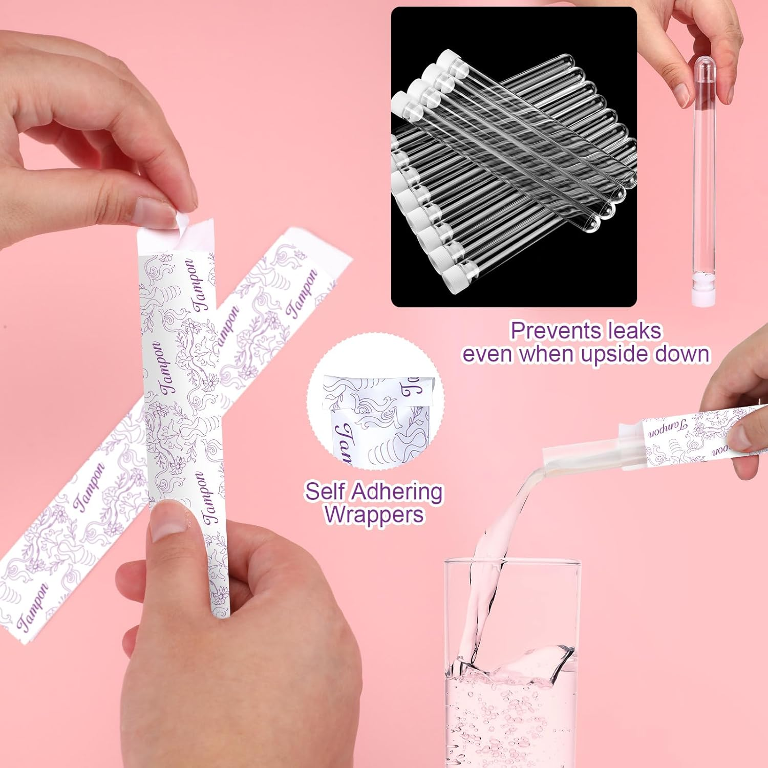 Copkim 152 Pcs Tampon Set Included Reusable Plastic Tube for Women Tube Containers Tampon Reusable Wrappers Funnels for Cruise Event(Novelty Style) image number 5