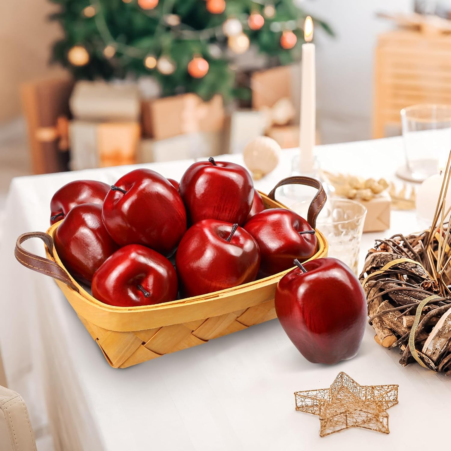 Artificial Apples Fake Fruits Red Delicious Apples for Decoration, Decorative Fruit, Faux Big Red Apples 6 Pcs image number 3