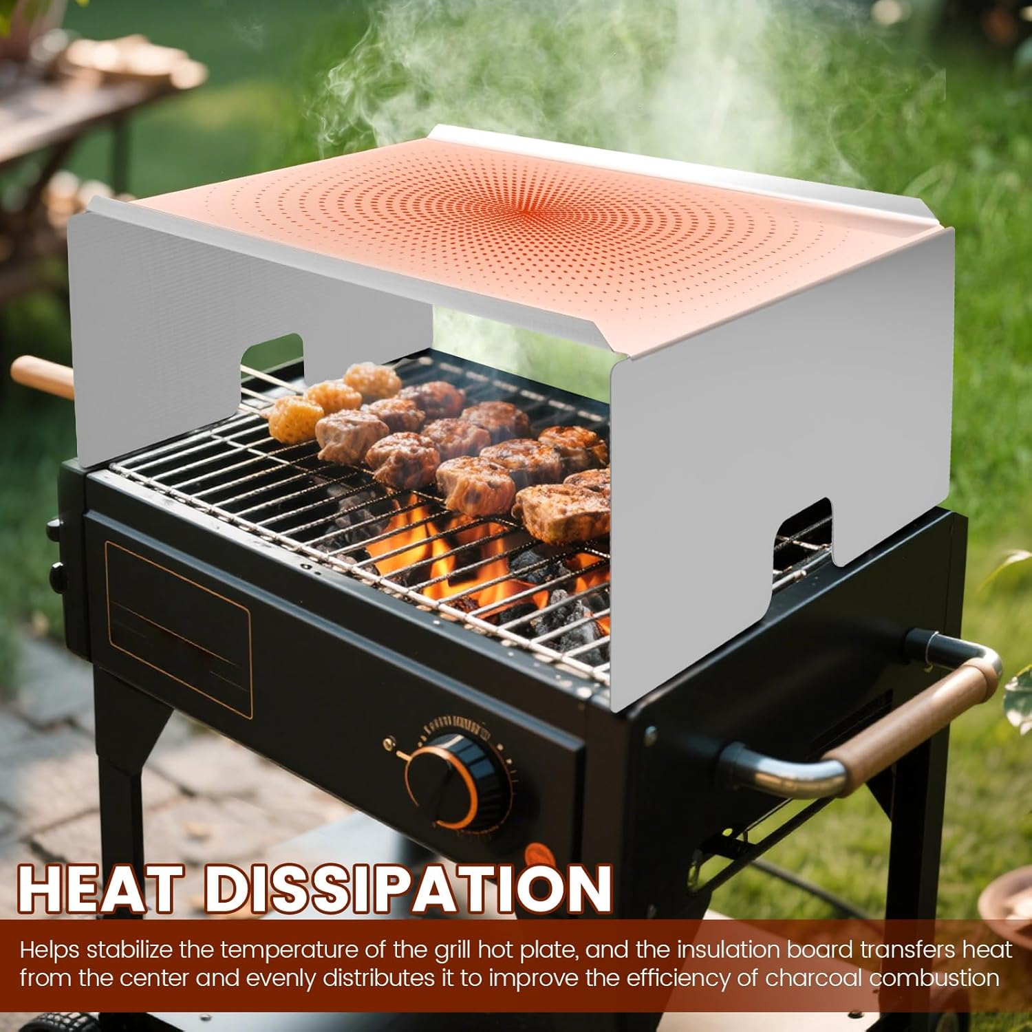 Heavy Duty Stainless Steel Heat Deflector for Grills Smokers Energy Saving Heat Baffle Diffuser Extends Burn Time for Outdoor Fire Pits(Silver) image number 1