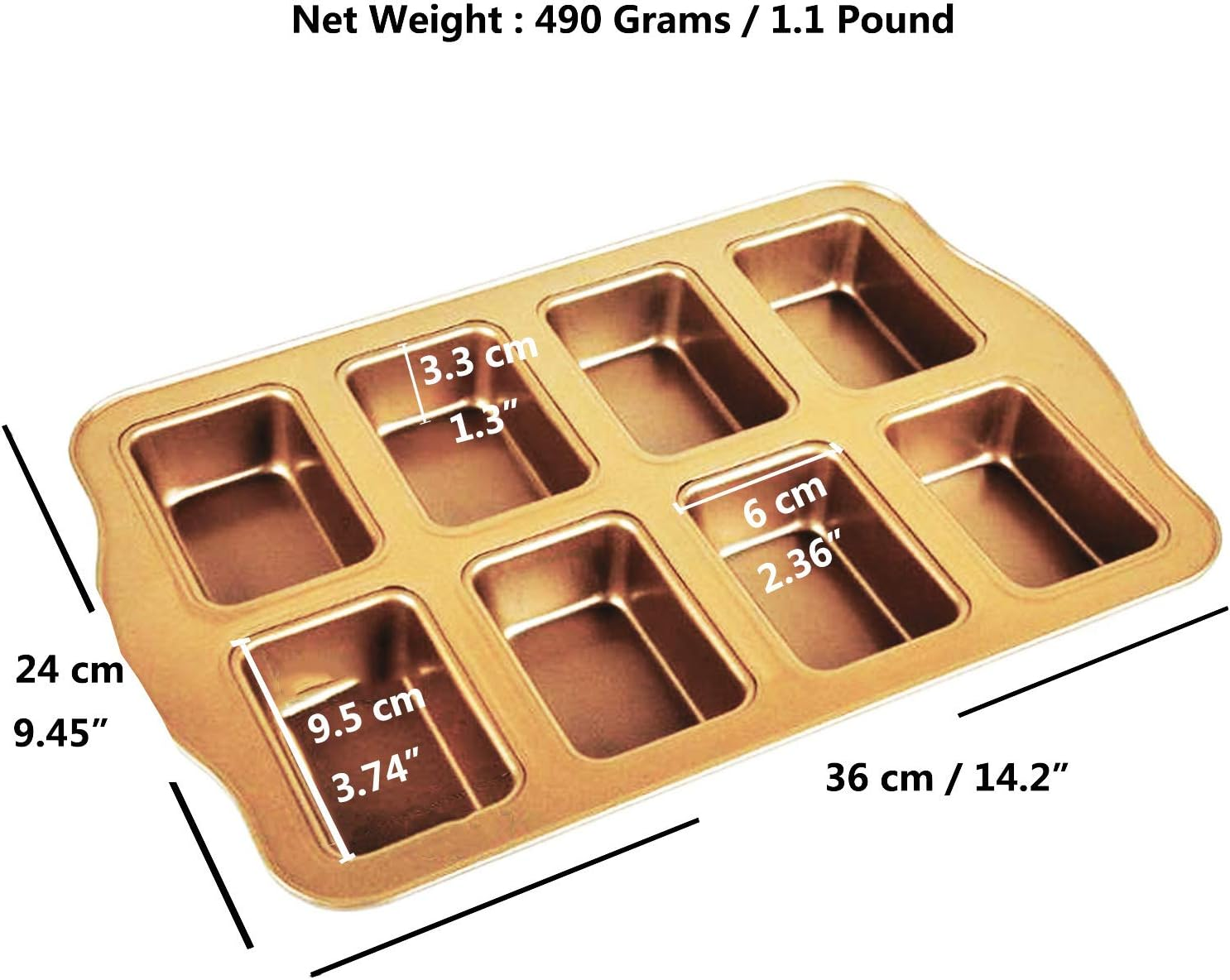 Mini Loaf Pan 8-Cavity Carbon Steel Bakeware Non-Stick Bread Baking Tray One-Piece Design (Golden) - Golden image number 5
