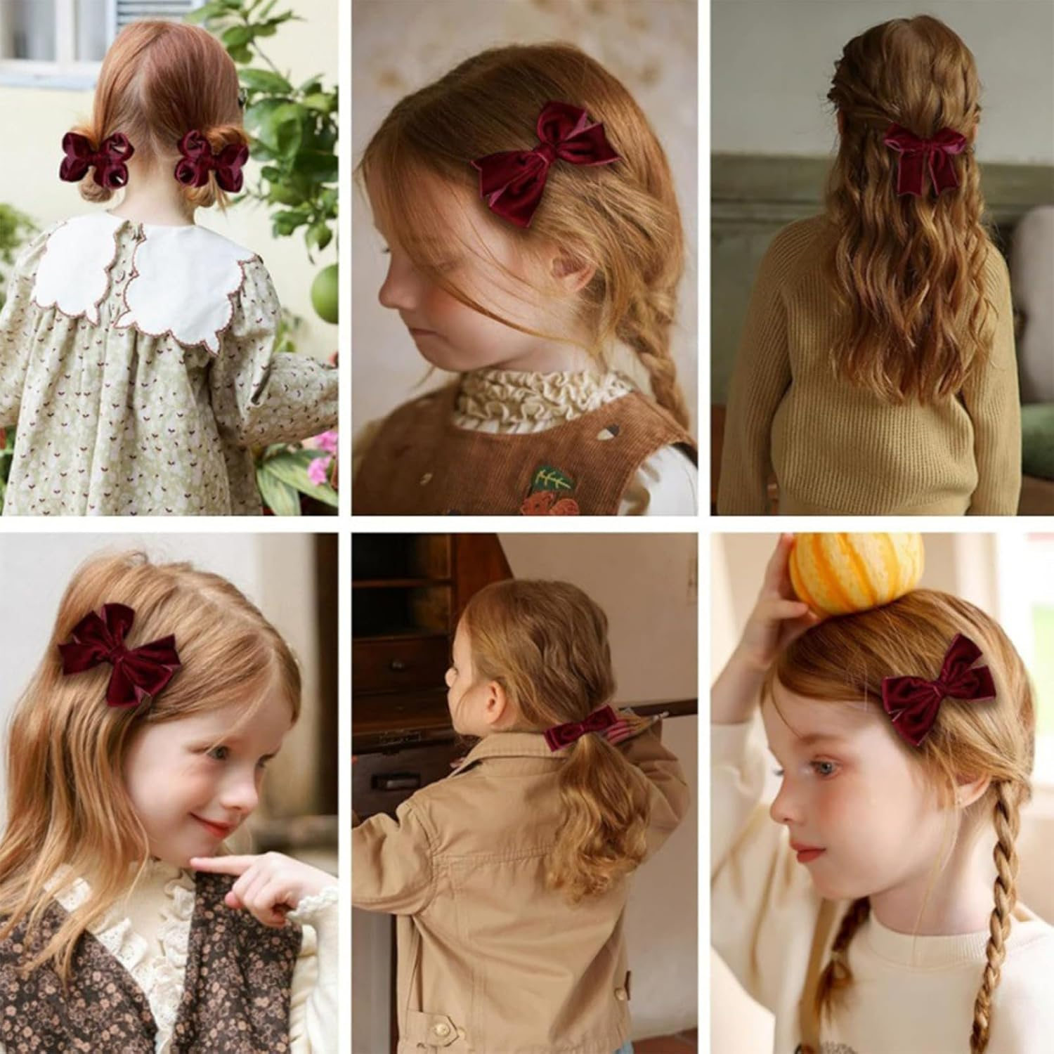 Celblisora Pack of 12 Hair Bows Made of Dark Red Velvet Ribbon, 7.6 Cm, Small, Burgundy, Elegant Bows with Crocodile Clips, Ideal as School Uniform Decoration Accessories image number 6