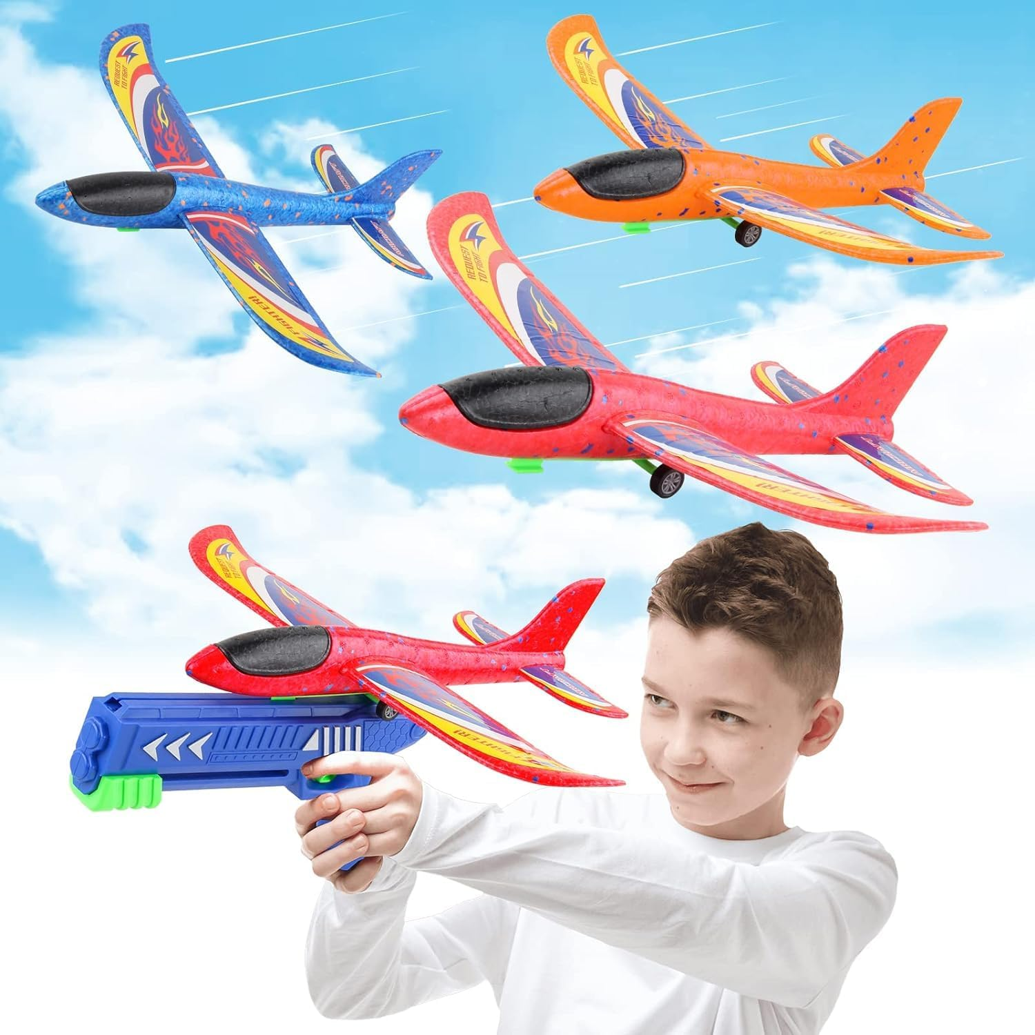 Airplane Toys with Launcher 3 Pack，Igugig Foam Plane Toys Include 3 Sets Fun Outdoor Toys Shooting Game, Birthday Gift Toys for 3 4 5 6 7 8 Years Old Boys Girls image number 5