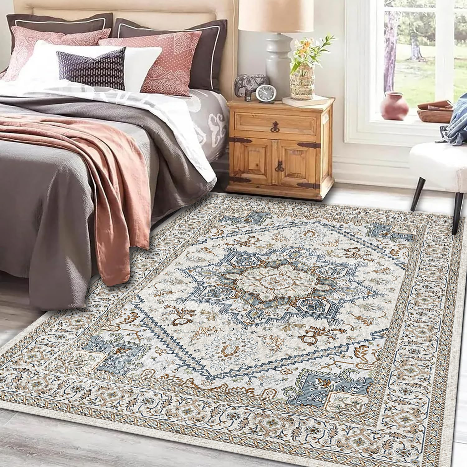 Forubar Boho Area Rugs for Living Room, Washable Persian Rug, Non-Slip Vintage Carpet for Bedroom, Indoor Floor Mat Modern Soft Abstract Rugs (Sytle 4, 160 X 230 Cm) image number 5