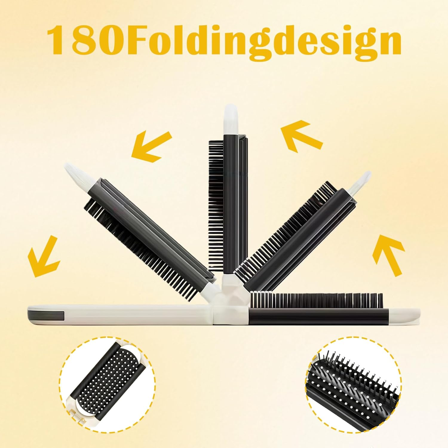 Jeyzuroa 2 Pack Travel Hair Brush, Mini Travel Essentials with Detachable Mirror, Compact Folding Hairbrush for Women Men, Portable Brushes and Combs for Purse Gym Trip Outdoor Styling image number 1