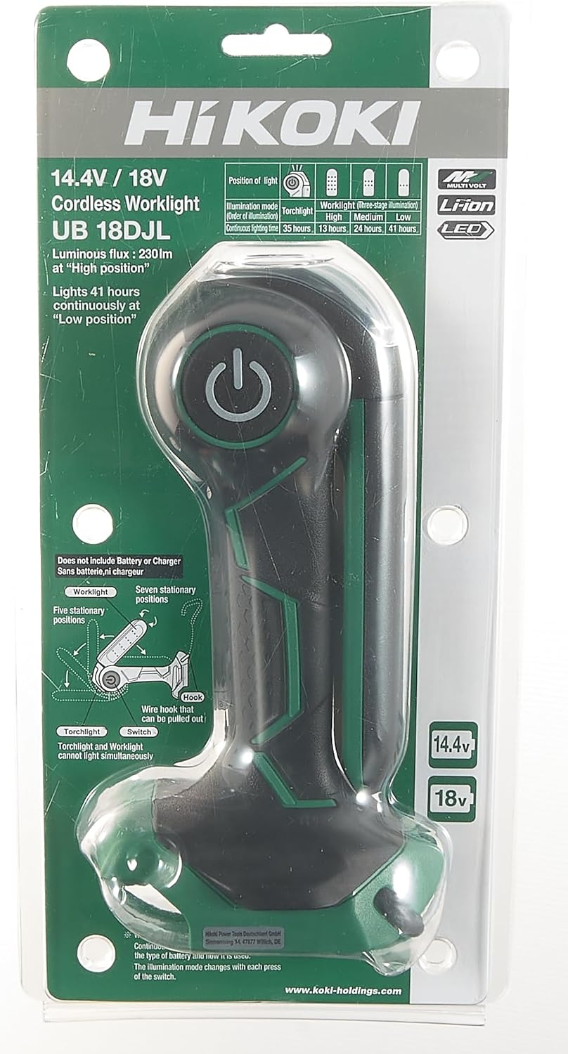 Hikoki UB18DJL(L0Z)14.4V and 18V LED Torchlight/Worklight, Green Black White image number 2