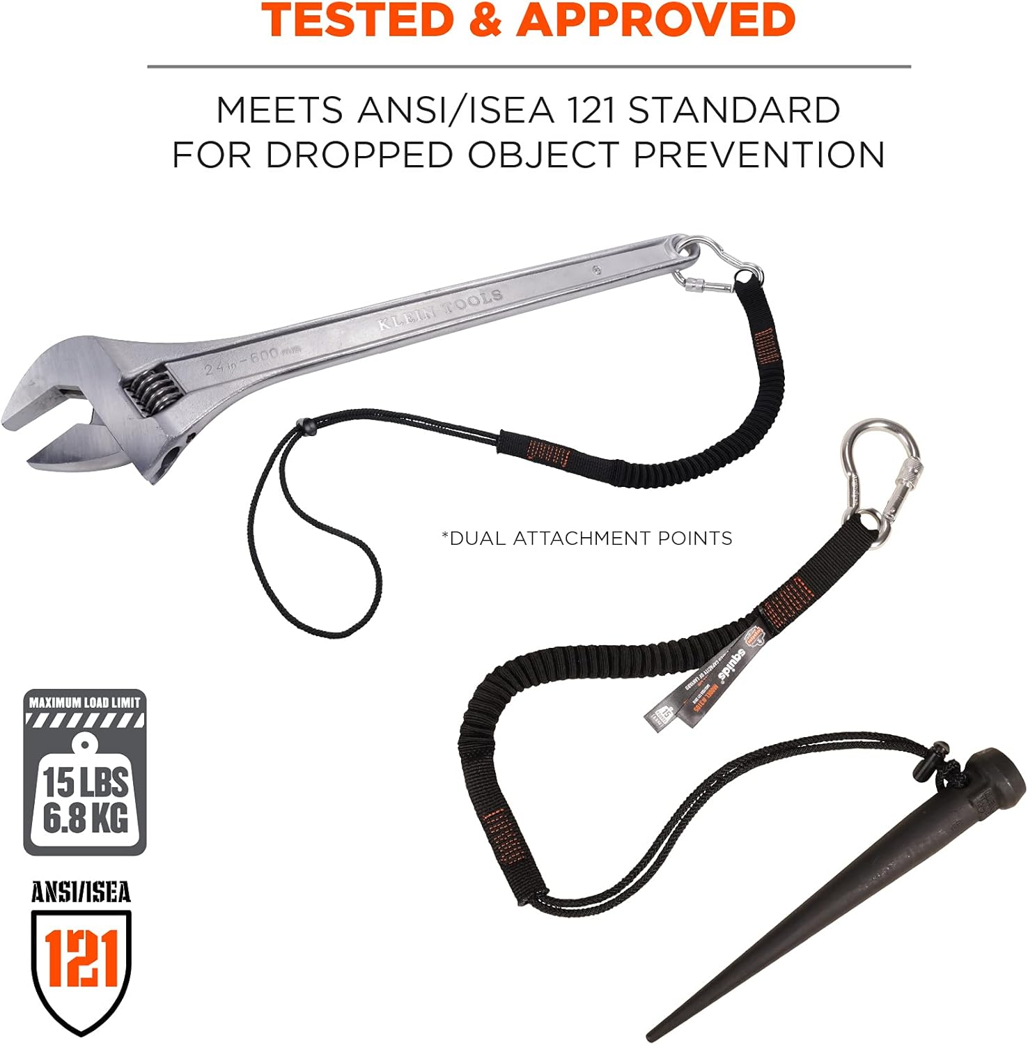 Ergodyne Squids 3105 Tool Lanyard with Aluminum Screw Lock Carabiner, Tool Weight Capacity 15Lbs, Black image number 3