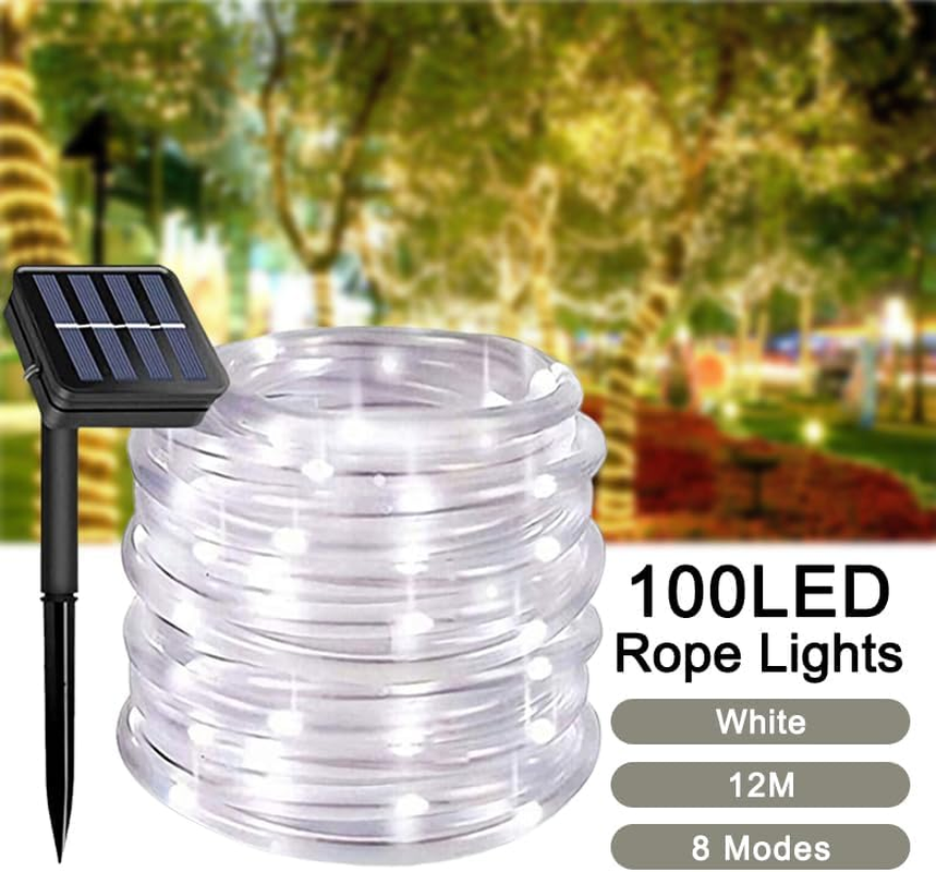 Leona Co Solar String Lights for Outside, 12M 100 LED Outdoor Waterproof Fairy Lights, 8 Modes Copper Wire Twinkle Lights for Patio Tree Garden Christmas Wedding Party Decoration (White) image number 6