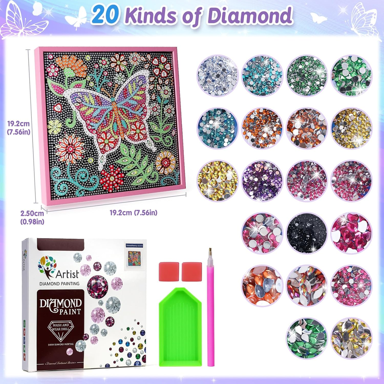 Diamond Art Kits for Kids - Crafts for Girls 8-12 - Diamond Art Painting with Wooden Frame - Arts and Crafts for Kids Ages 4-6 8-10 - GEM Art Supplies Dots for Adult Beginners Home Wall Decor Gifts (Butterfly) image number 2