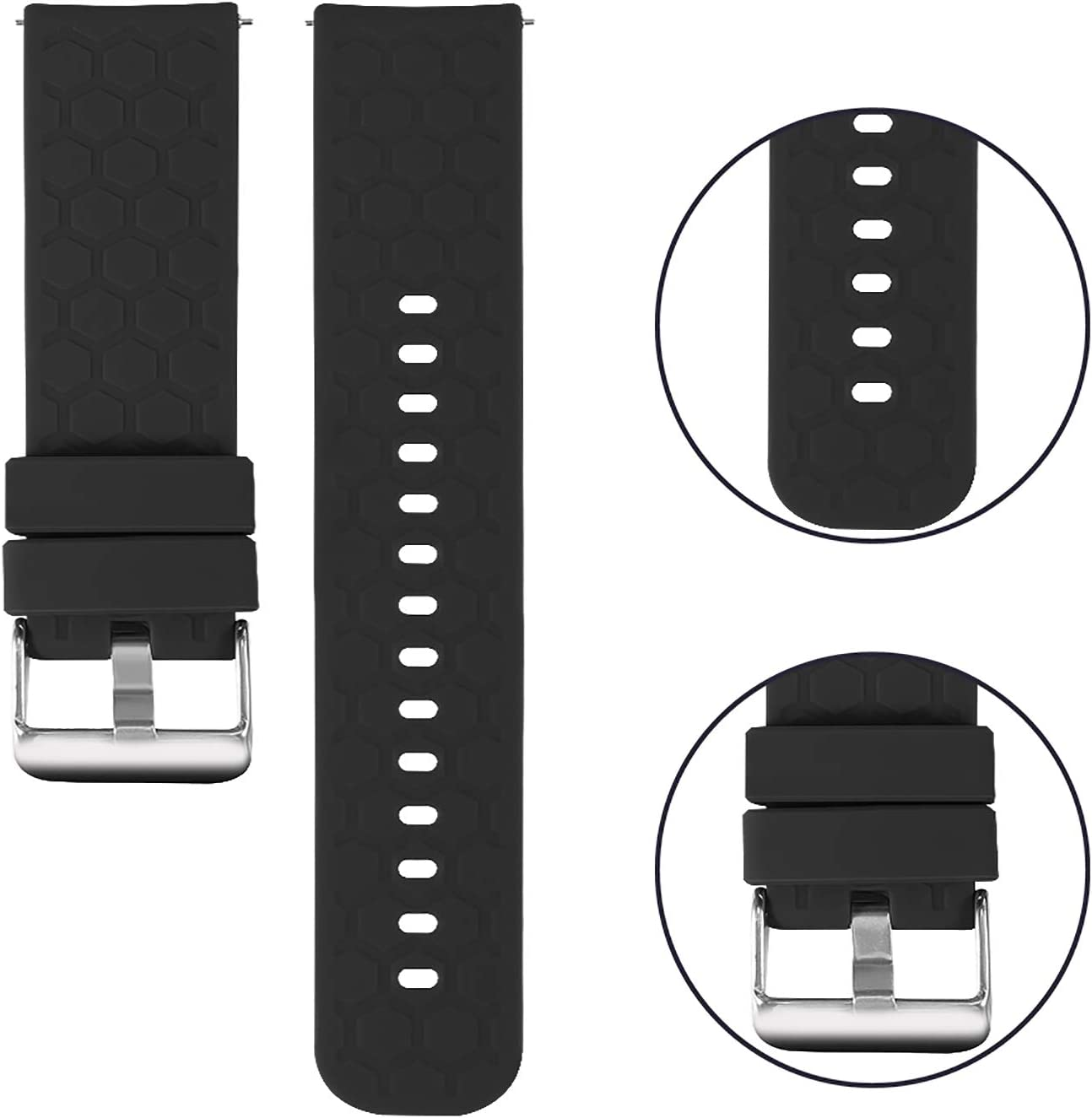 18Mm 19Mm 20Mm 22Mm Width Silicone Quick Release Wristband Replacement Sports Straps Bracelet Watch Band Women Men Strap with Quick Release Pins Intended for Smartwatch (22Mm, Black) image number 4