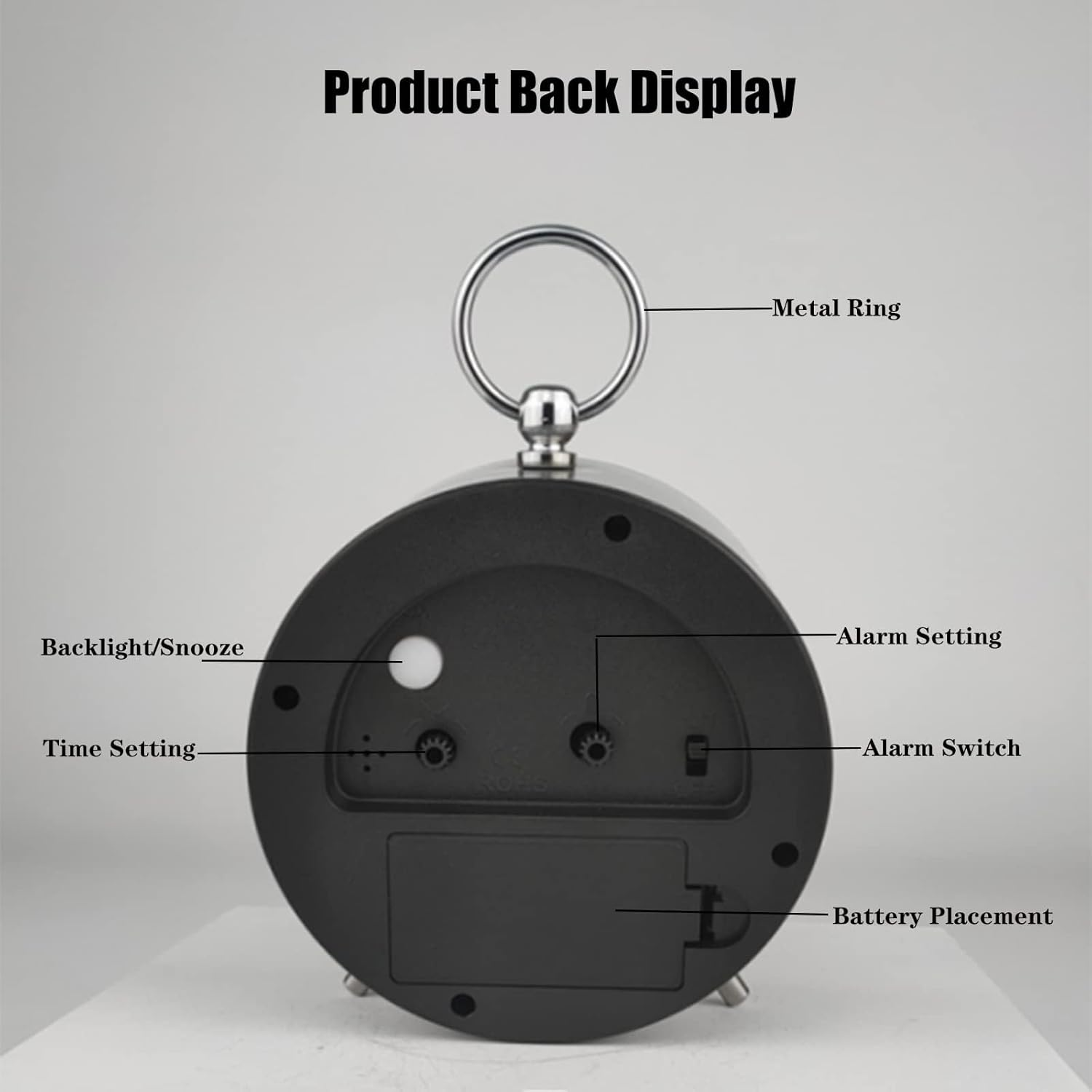 Snooze Retro Alarm Clock, 4 Inch Portable Table Clock with Night Light, Silent Non-Ticking Metal Clock, Simple round Battery Powered Clock Decor for Living Room Bedroom Study Office (White)