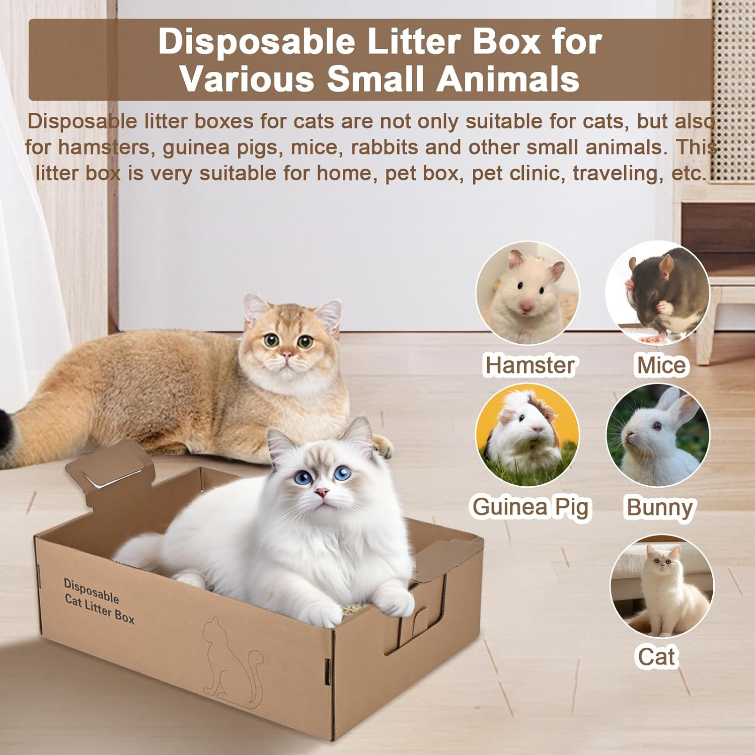 2 Pack Disposable Litter Boxes for Cats, 17.4" X 12.3" X5.4" Large Cardboard Cat Litter Box, Extra Thick Portable Travel Litter Box for Cats, Foldable, Waterproof, Leak Resistant (L, Count, 2) image number 4