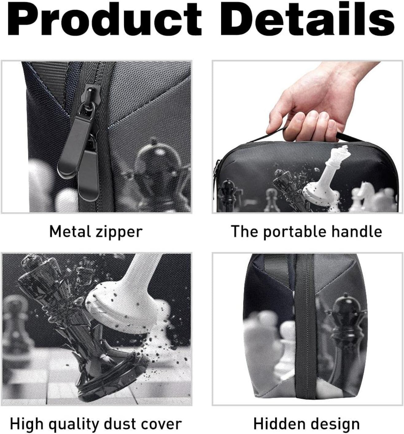 Toiletry Bag Hanging Dopp Kit for Men Water Resistant Shaving Bag with Large Capacity for Travel, Chessblackwhitepattern Artmodern image number 1