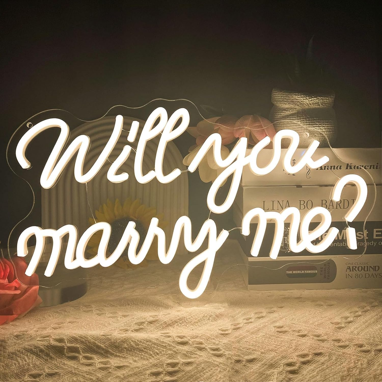 Will You Marry Me Neon Signs, 42X23.8 Cm LED Neon Signs for Wall Decor, USB Powered Will You Marry Me Shaped Decor Neon Light with Switch, Backdrop Light up Sign for Proposal Wedding Anniversary (Yellow)