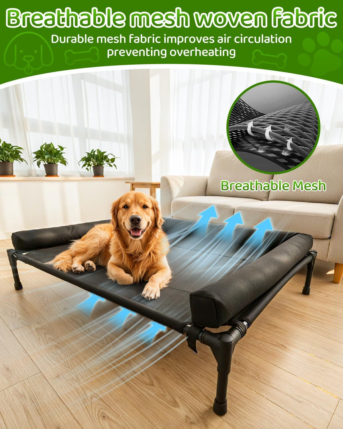 STORM HERO Elevated Dog Bed - Raised Dog Beds for Medium Large Dogs, Durable XL Dogs Cat Pet Hammock Bed with Skid-Resistant Feet, Breathable & Washable Mesh Puppy Bed for Indoor and Outdoor image number 3