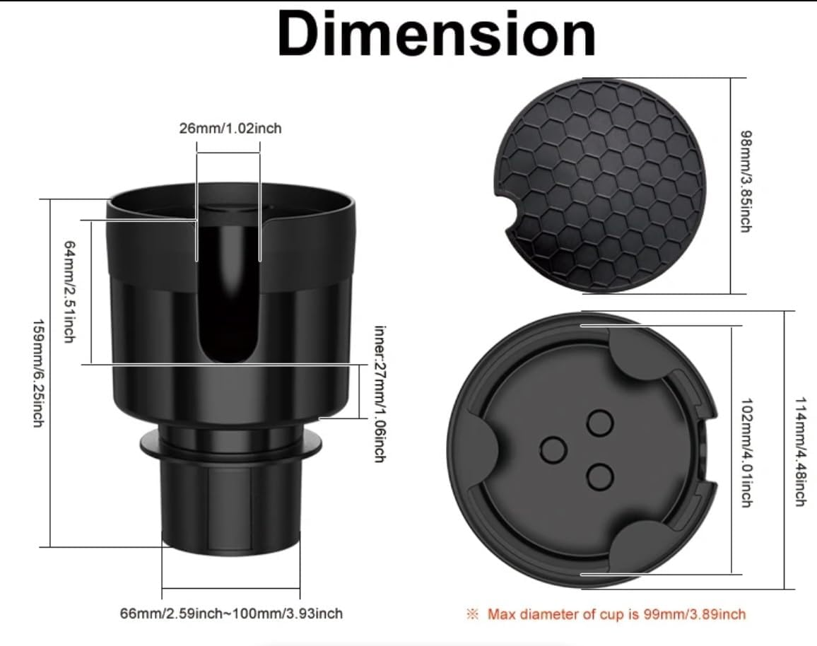 Car Cup Holder Expander - Fits Hydro Flasks 32/40 Oz, Nalgene, Yeti & Large Bottles up to 3.8 Inches Wide - for Car up to 3.2 Inches Wide (Black (Expandable Base))