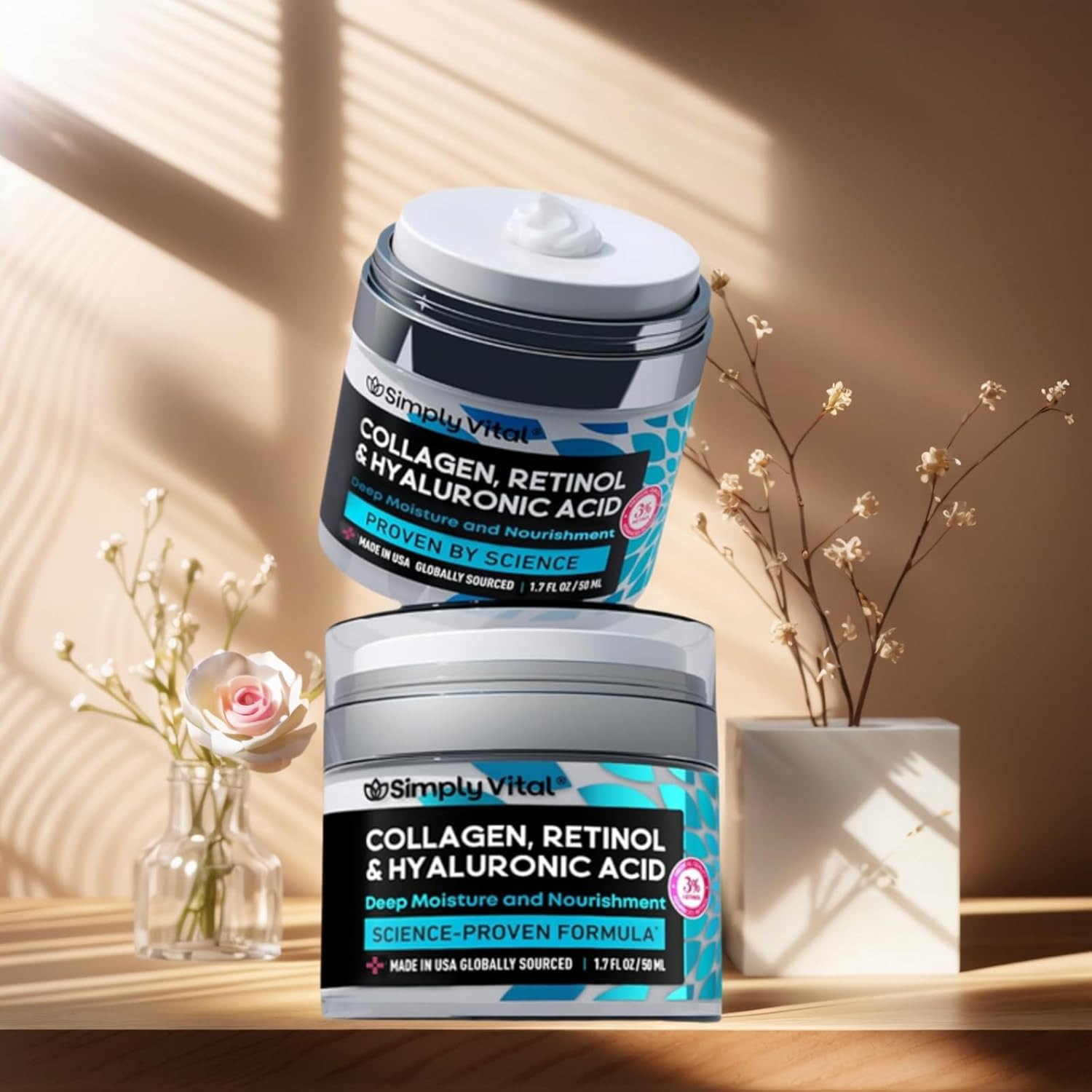 Collagen, Retinol & Hyaluronic Acid Anti-Aging Face Moisturizer - Firming Skin Care for Face, Neck & D&eacute;collet&eacute; - Daily Face Cream for Day & Night - 1.7 Fl.Oz.