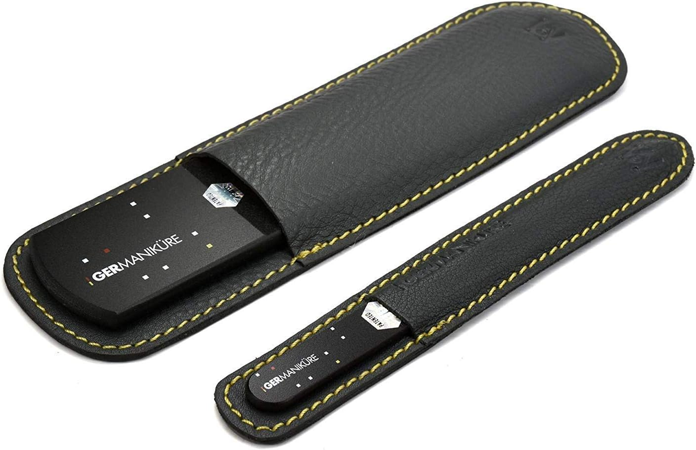 GERMANIKURE Black Glass Nail File & Pedicure Bar Set in Leather Sleeves - Ethically Made in Czech Republic - Professional Manicure & Pedicure Kit for Fingernail Care, Foot Callous & Dry Skin Removal image number 2