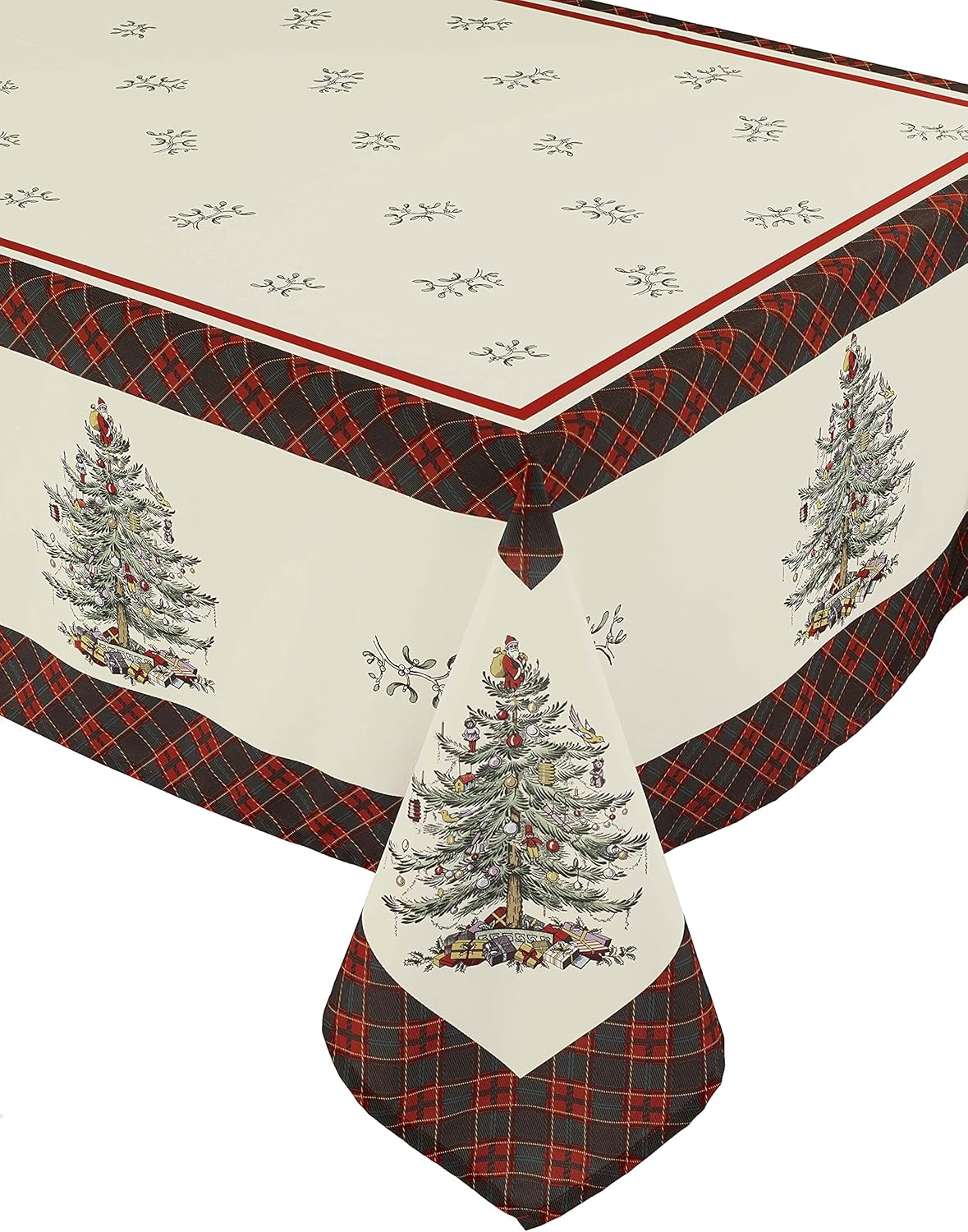 Spode - Fabric Tablecloth, Holiday Home Decor Christmas Tree Tartan Collection, 52" X 70"
