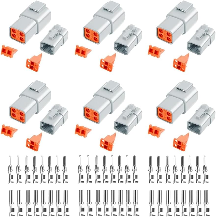 72 PCS Deutsch DTP Connector Kit 4 Pin Automotive Waterproof Connectors 6 Sets with Size 12 Stamped Contacts Gauge