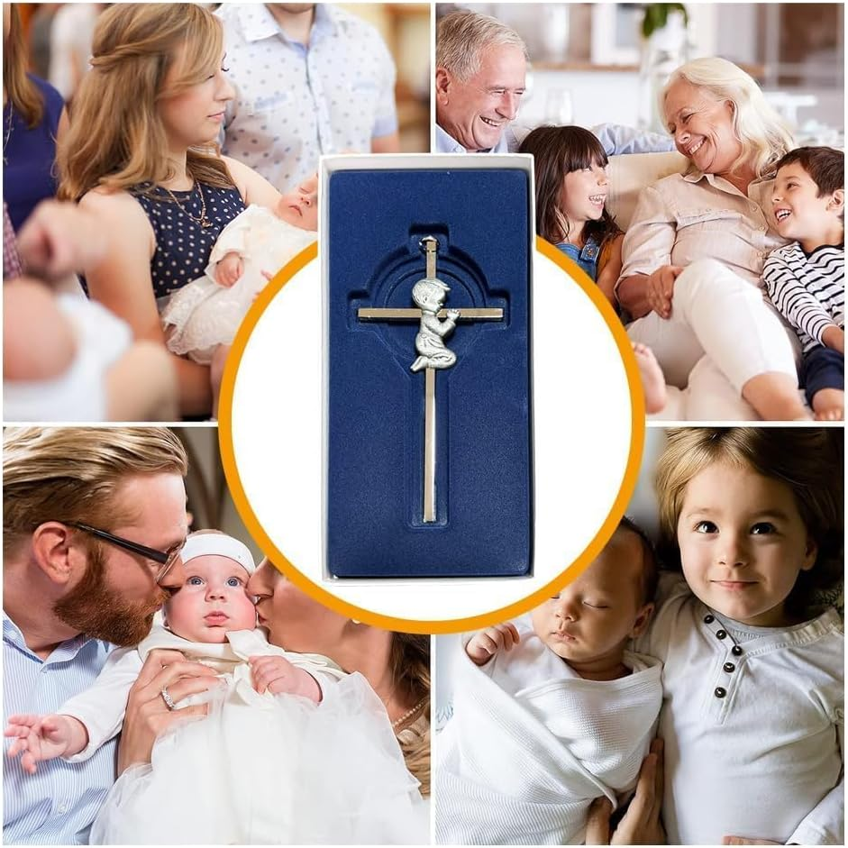Silver Wall Cross Decor Baptism Gifts Praying,Great for Christening,First Holy Communion,Shower Catholic Gift image number 3
