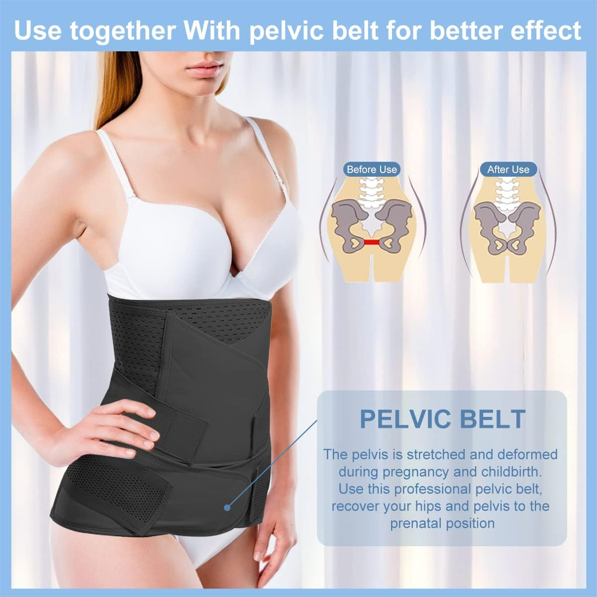 XJCKING Postpartum Belly Band Wrap 3 in 1 Belt, C Section Binder Waist/Pelvis Girdle Body Shaper for Caesarean Natural Birth image number 5