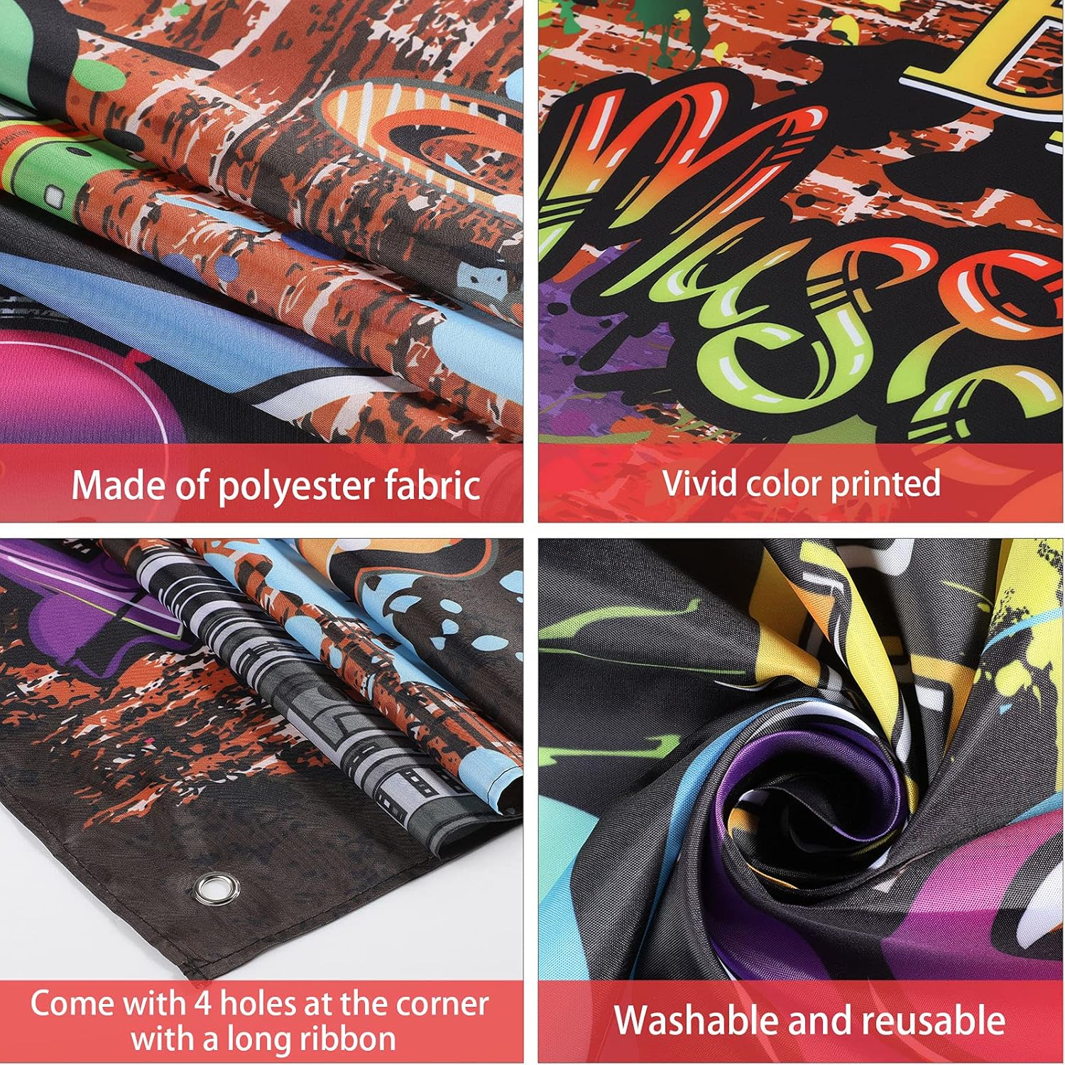 90'S Backdrop Hip Hop Graffiti 90S Party Decorations 5.9 X 3.6 Ft Back to the 90'S Themed Party Banner Brick Wall Retro Radio Photography Background Vinyl Fabric Wall Table Decors Photo Booth Props image number 5