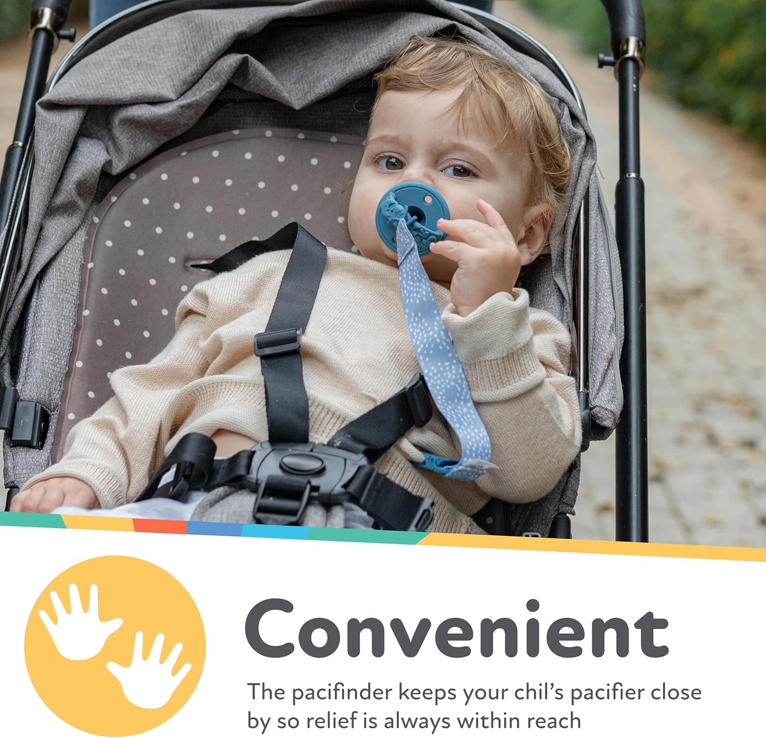 Nuby Pacifinder Pacifier Clip, 2 Pack Pacifier Holder for Boy, Blue Dots and Green Dino image number 4