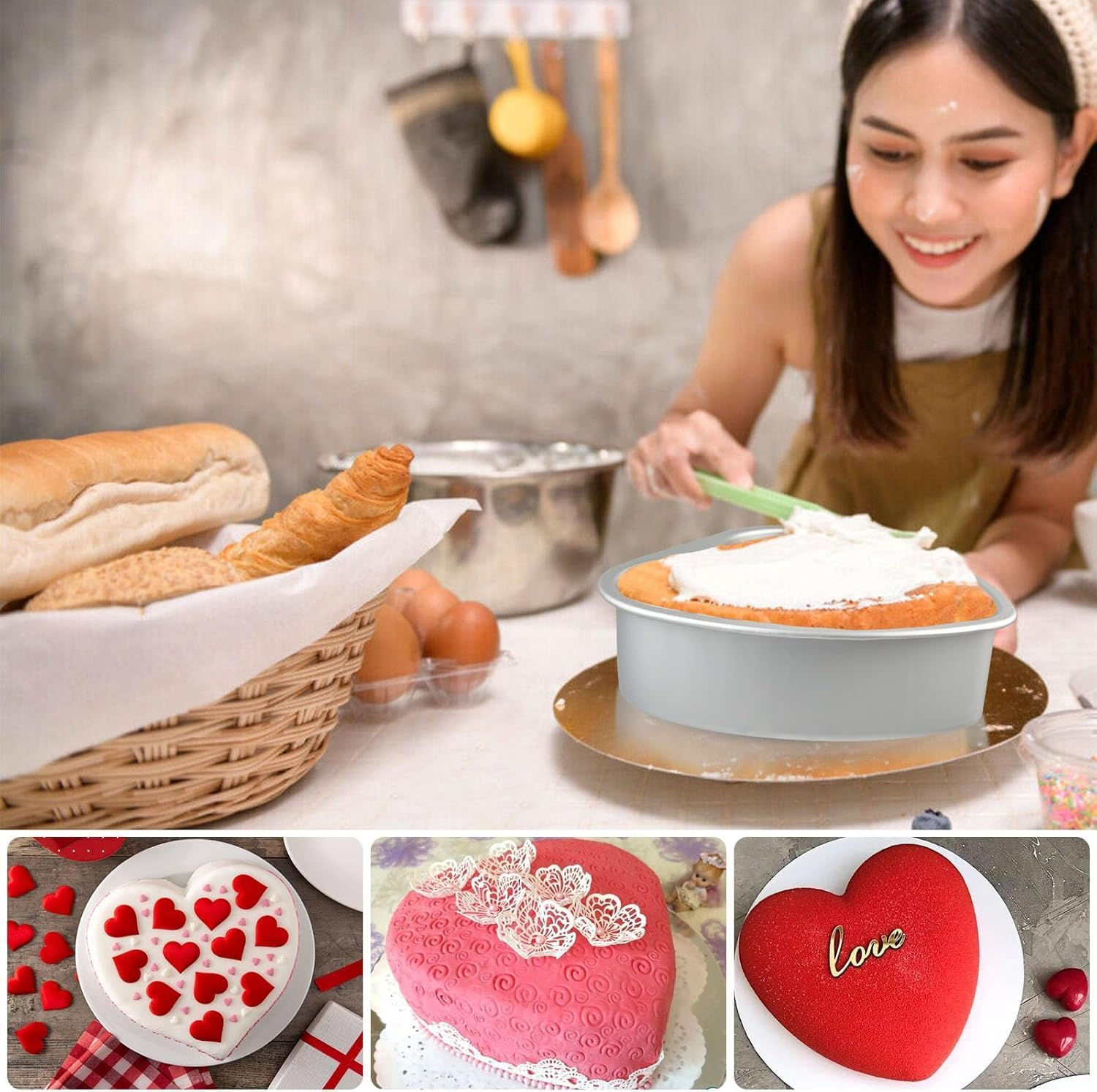 2 Pack Cake Pans, Heart Shaped Cake Pans, Aluminum Deep Springform Cake Pan Set with Removable Bottom DIY Baking Mold Tool for Wedding Party Birthday Valentines image number 6
