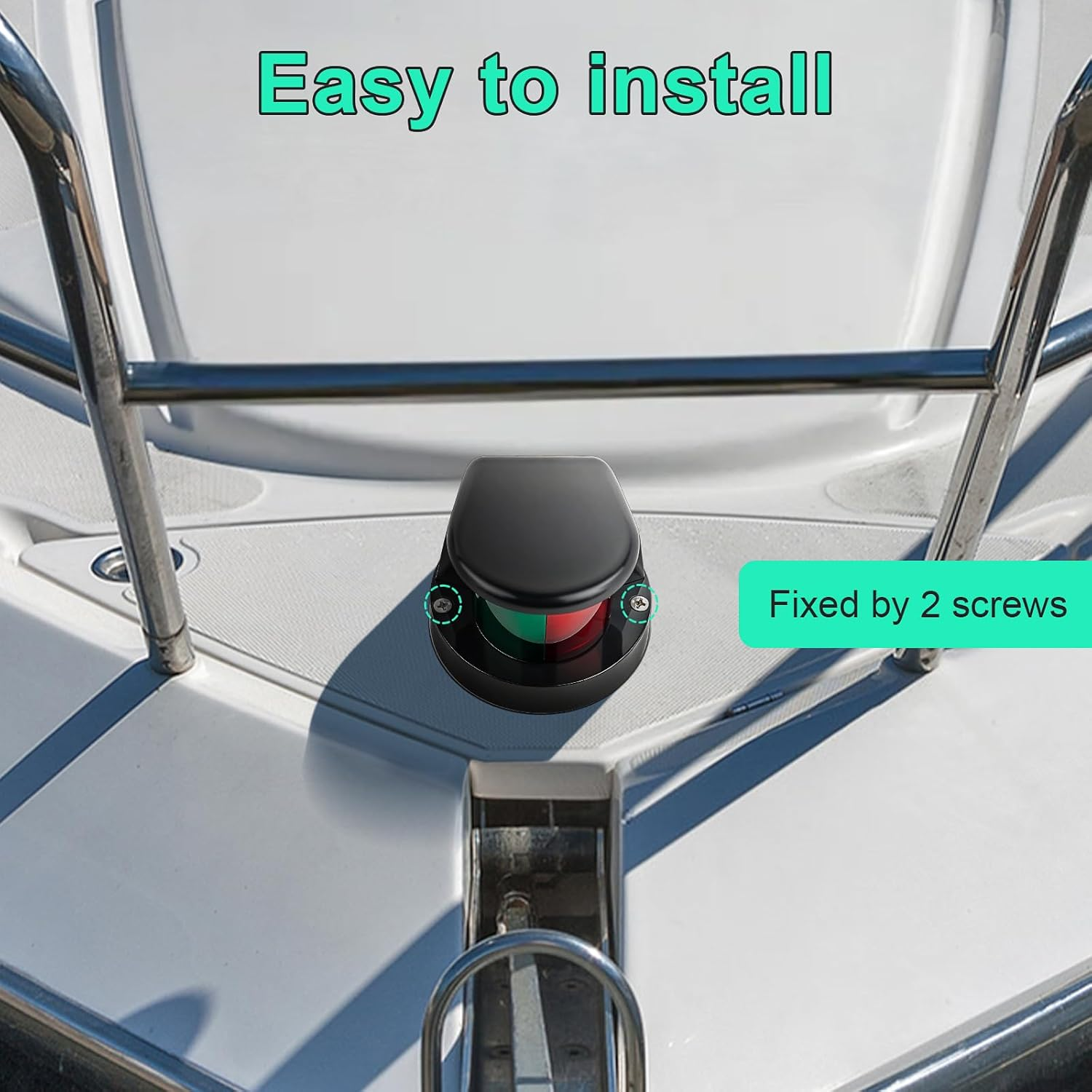 USCG Certified LED Boat Navigation Lights - Red Green Bi-Color Bow Lights, 2 Nautical Mile Visibility, Waterproof Marine Lights for Pontoon, Jon, Bass, Skiff Boats (Black) image number 2