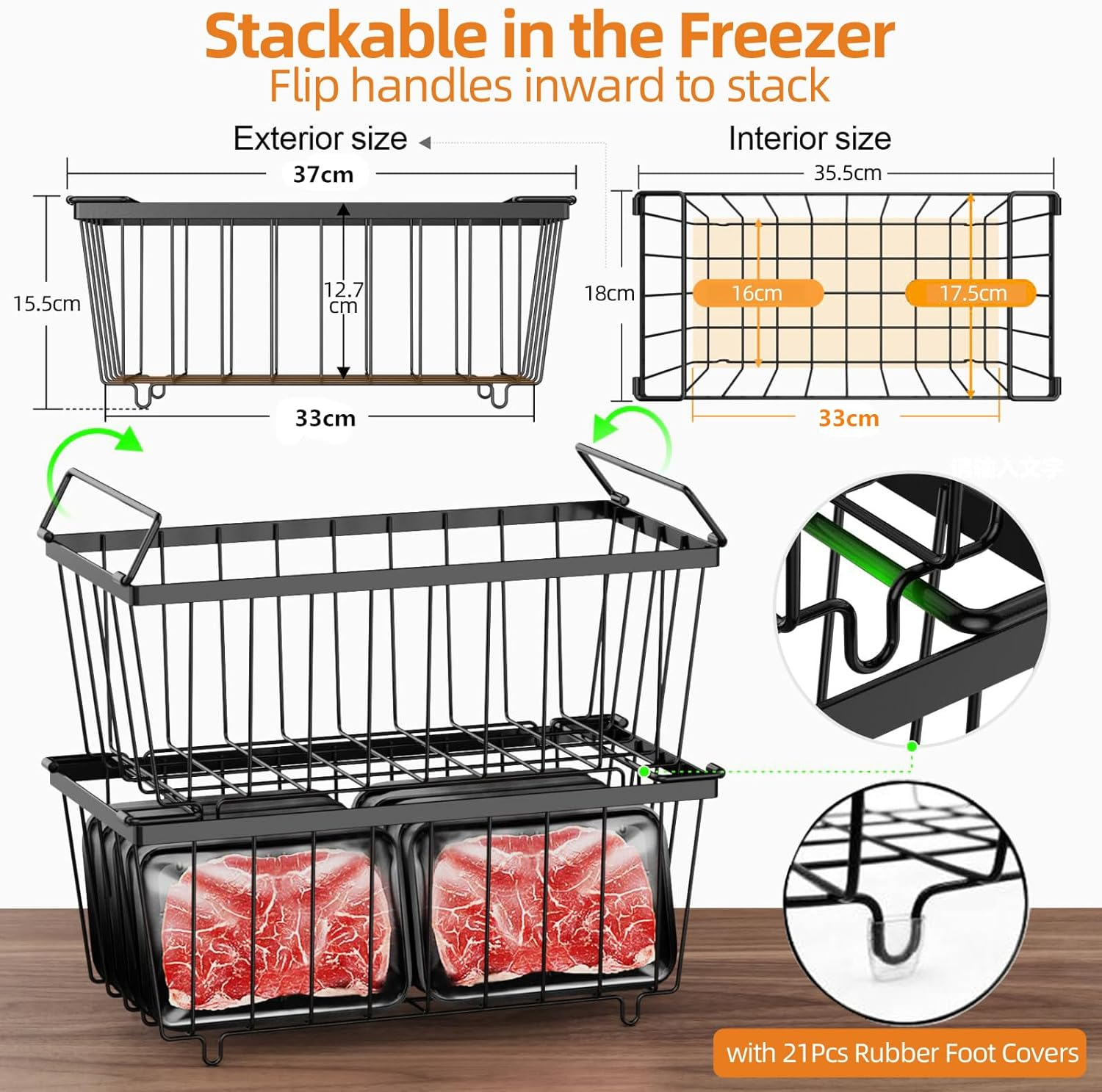 Kitment 5-Pack Stackable Chest Freezer Organiser, Fridge Organiser Basket, Deep Freezer Bins, Pantry Organiser, with Handles, for Chest & Upright Freezers, for Frozen Meat, Vegetables & More image number 1