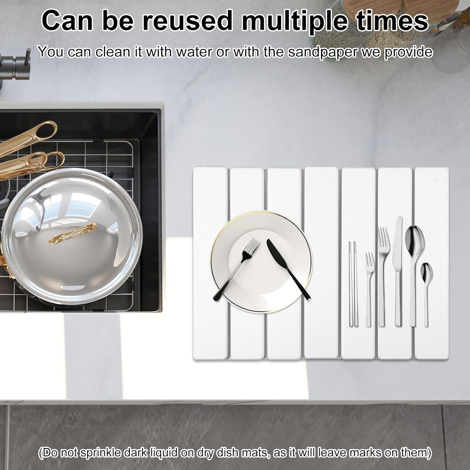 Stone Drying Mat Foldable Stone Dish Drying Mat Nonslip Stone Drying Pad Reusable Dish Drainer Mat Multifunctional Stone Kitchen Drying Mat Large Diatomite Drying Mat for Home image number 2