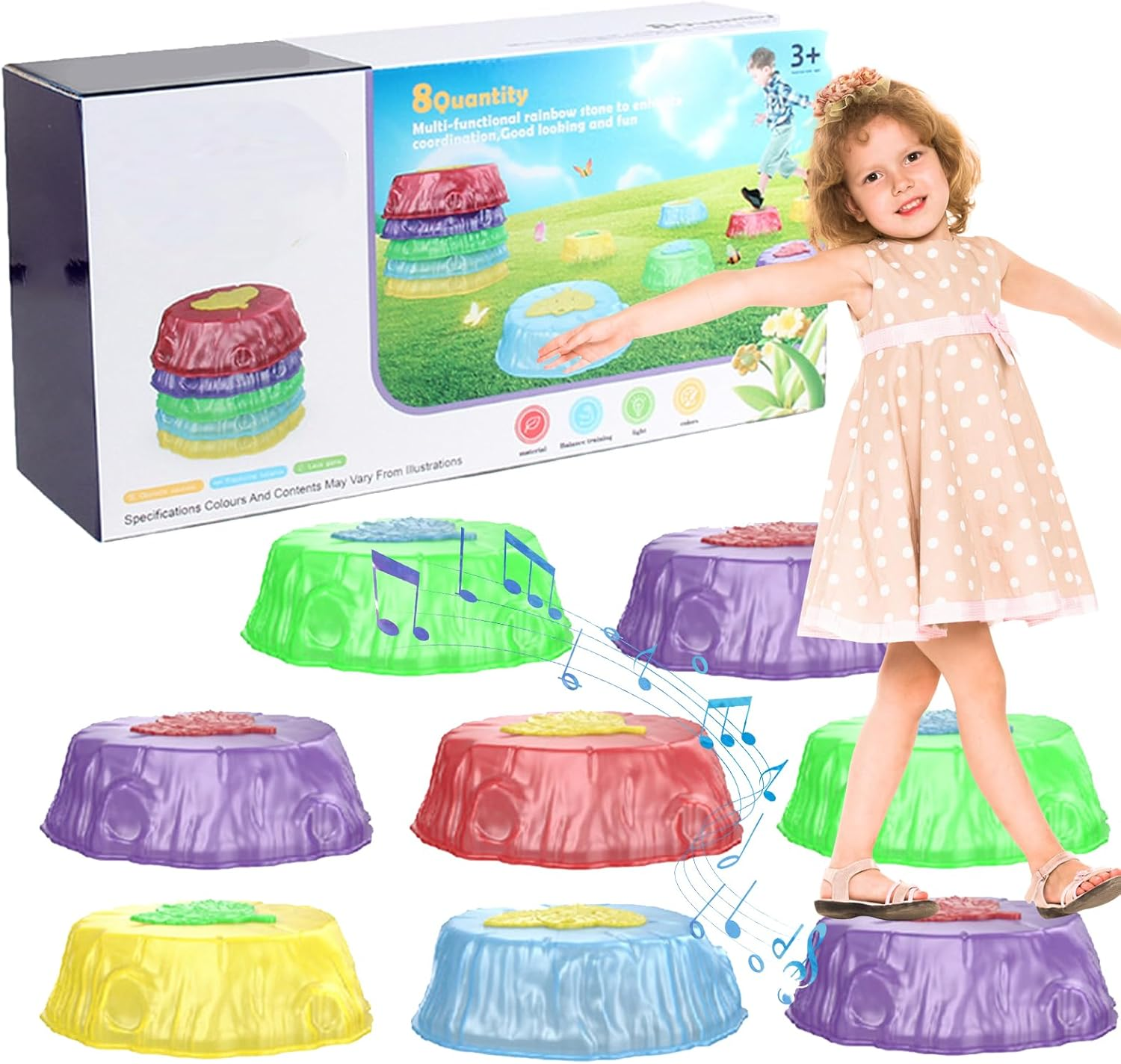 Light up Stepping Stones for Kids - Music and Sensory Balance Stones for Toddlers 3-5 (8Pcs) image number 1