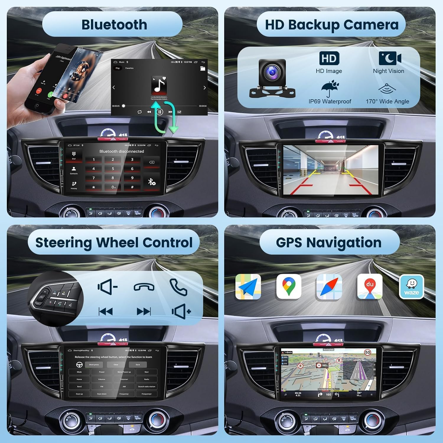 2G+64G Car Radio Stereo for Honda CRV 2012-2016, Wireless Carplay/Android Auto 9 Inch HD Touch Screen Android 13 Head Unit GPS Wifi Bluetooth Type-C/Usb EQ HD Backup Camera image number 3