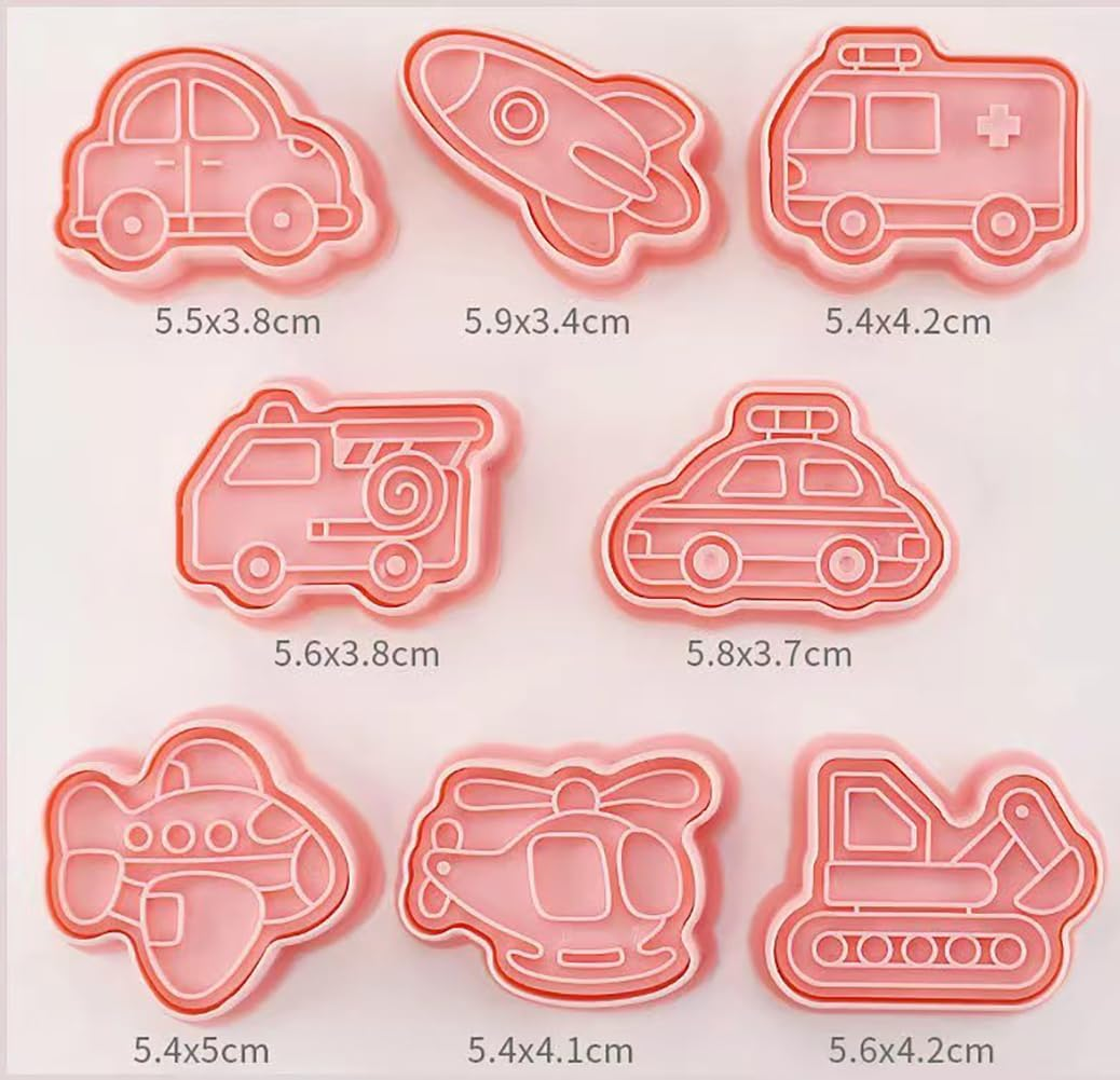 8 Pack Transportation Vehicle Cookie Cutters with Plunger Stamper, Transportation Theme Embossing Cutter for Fondant Biscuit Pastry Cheese Baking image number 1