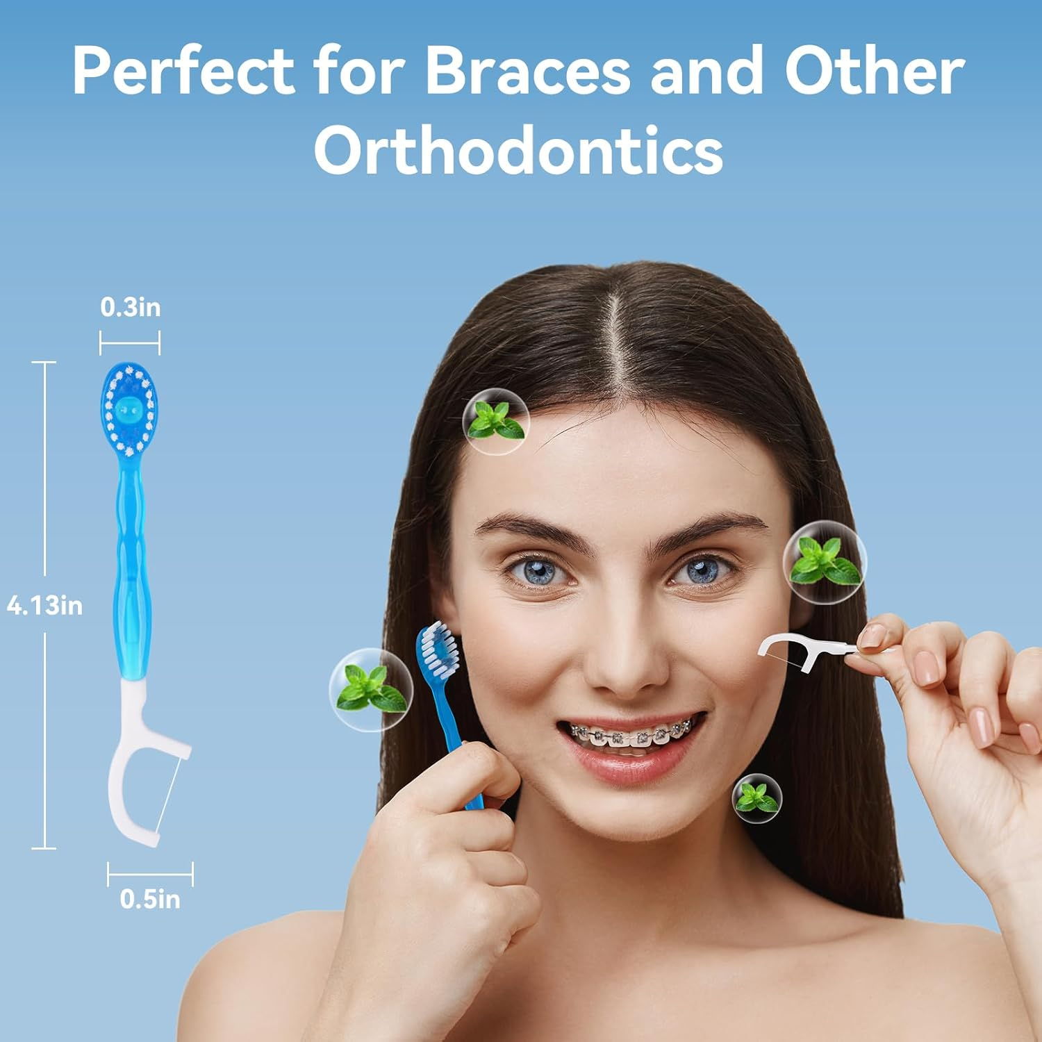 Disposable Mini Travel Toothbrushes, 5-In-1 Pre-Pasted Mini-Brush+Floss+Pick+Tongue Scraper, on the Go Toothbrush with Freshening Bead, Coolmint,20 Count image number 3