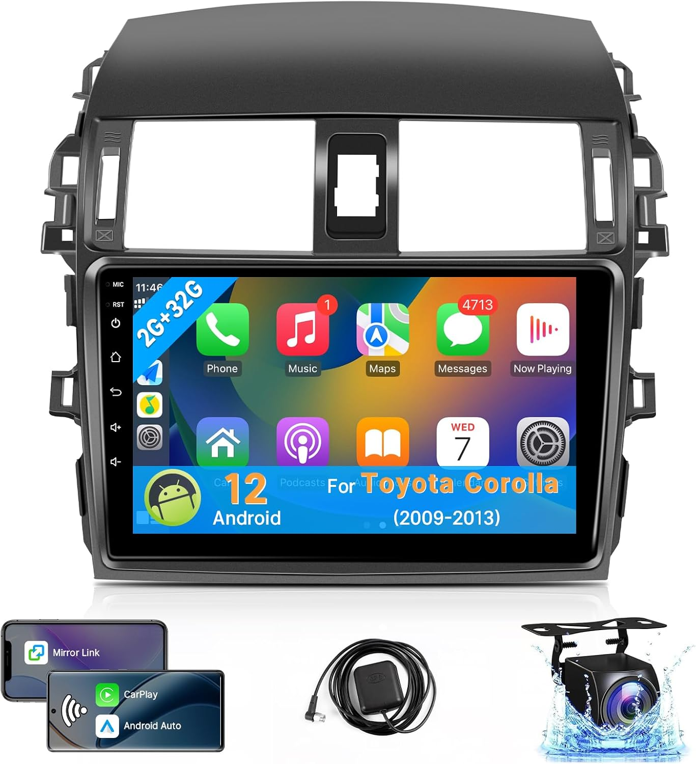 Leadfan Car Stereo for Toyota Corolla 2009 2010 2011 2012 2013 Radio Compatible with Wireless Apple Carplay 9'' Touch Screen In-Dash GPS Navigation Bluetooth Wifi Mirror Link Unit Backup Camera 2+32G image number 1