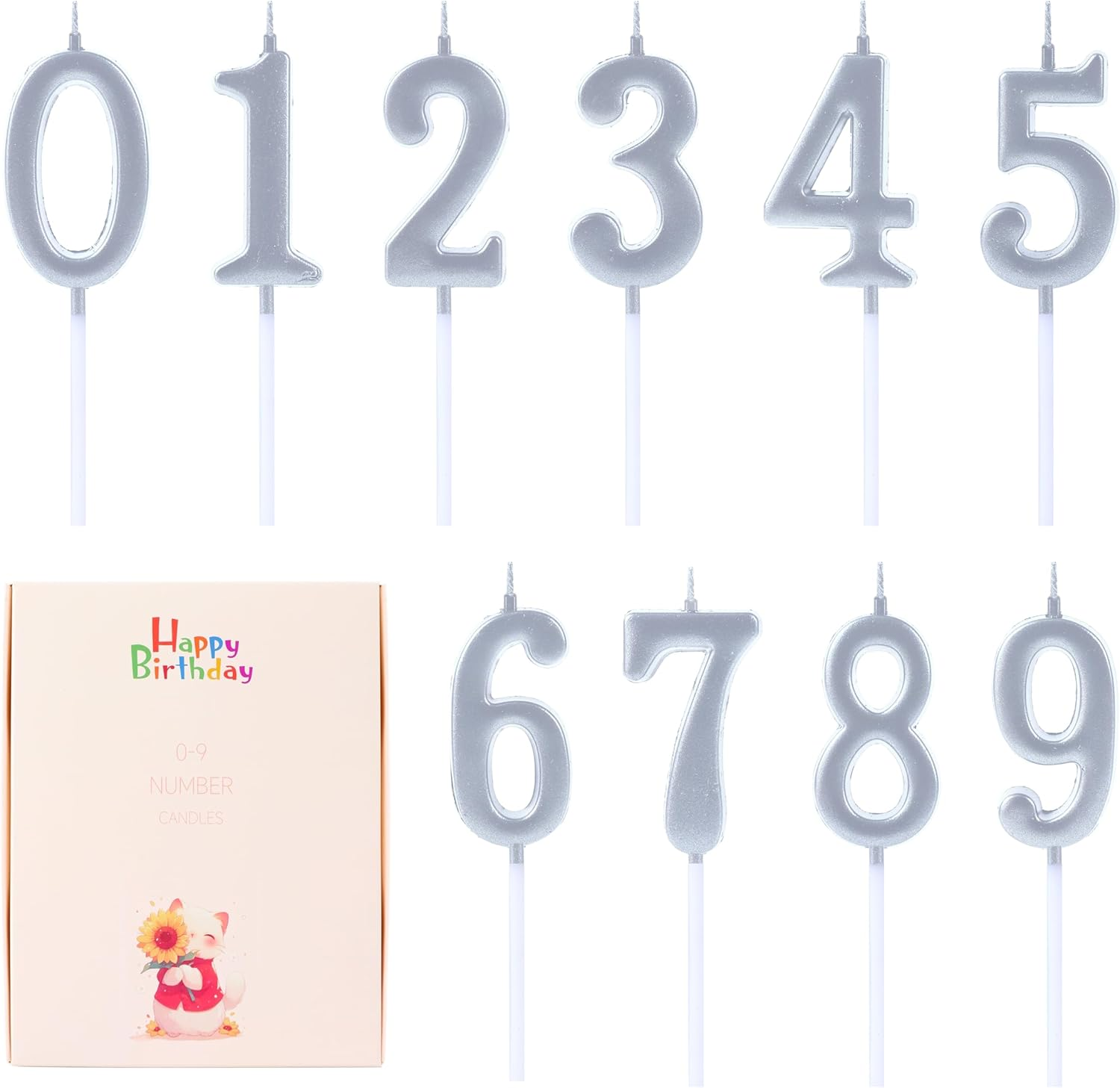 EAKE 10-Pieces Bulk Number Candles 0-9 Birthday Candles for Cake (Silver) image number 6